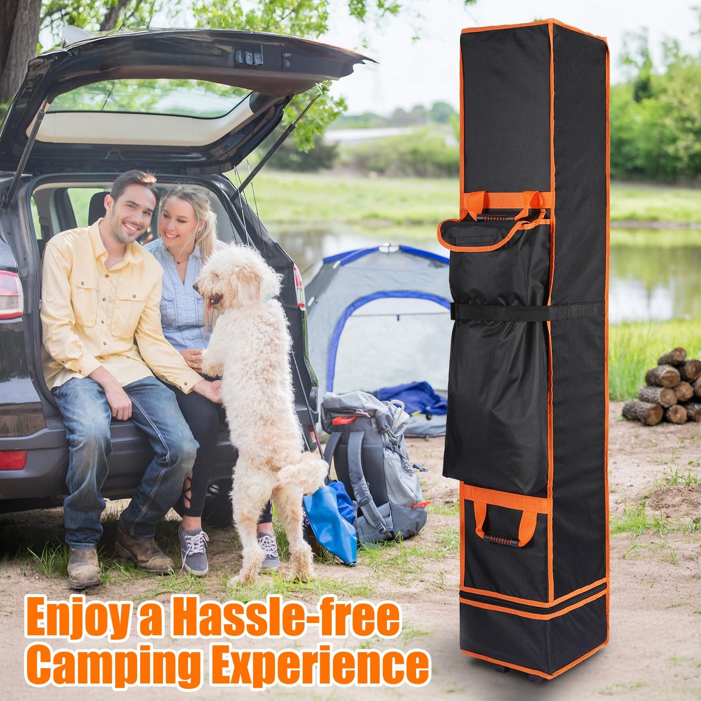 ChimimeDecor 10x10x62in Canopy Bag Replacement, 800D Waterproof Oxford Carrying Bag, for 10x10 Pop Up Tent with Roller Wheels/Handle/Buckle Strap/Pocket for Easy Carrying, Black