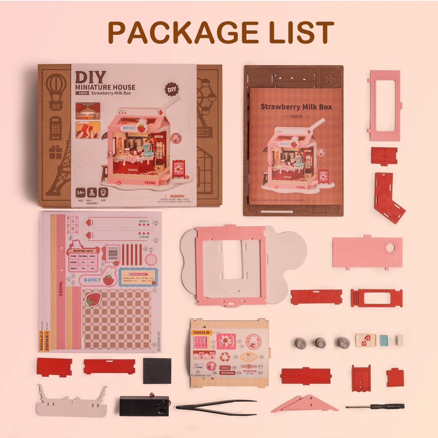 Rolife DIY Mini House Building Miniature Kit Milkbox, Miniverse Lifestyle Bookshelf Decoration, Cute Craft Kits for Women, Kawaii Gifts Hobbies for Crafters (Strawberry Milkbox)