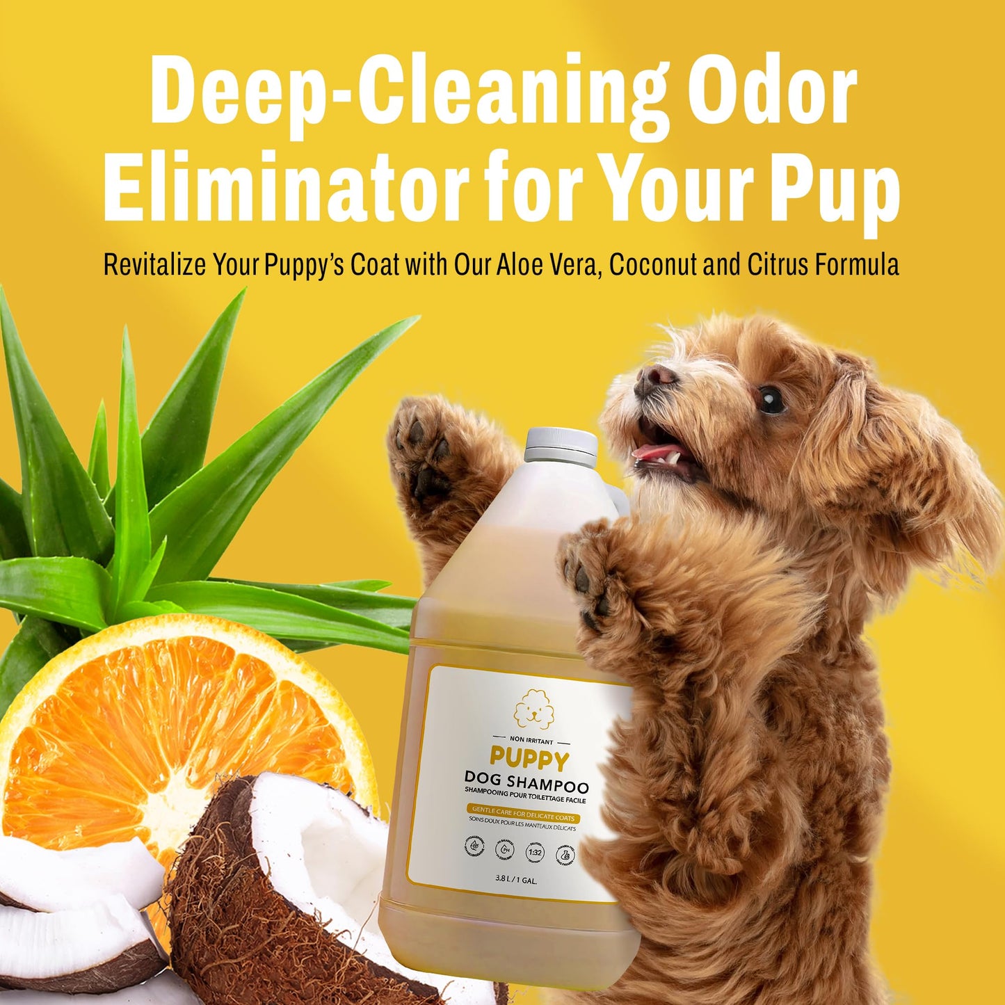 Puppy Shampoo - All Natural and Hypoallergenic with Aloe and Coconut Soothing for Normal Dry Itchy or Allergy Sensitive Skin - Moisturizing & Nourishing Pet Grooming Organic Dog Shampoo, 1 Gallon