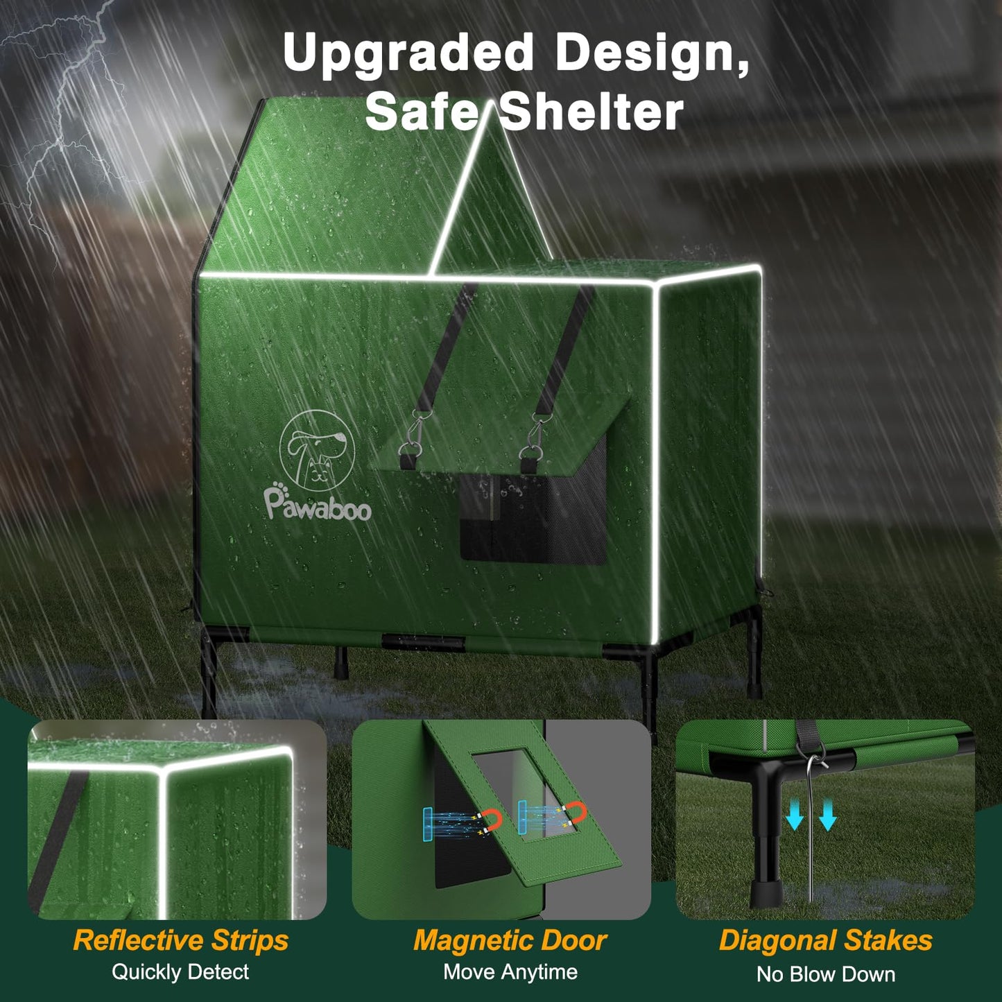 Pawaboo Heated Cat House for Outdoor in Winter, Weatherproof Cats Shelter for Outside with Waterproof Awning & Elevated Base, Insulated Outdoor Cats House with Heater for Feral Barn Cat
