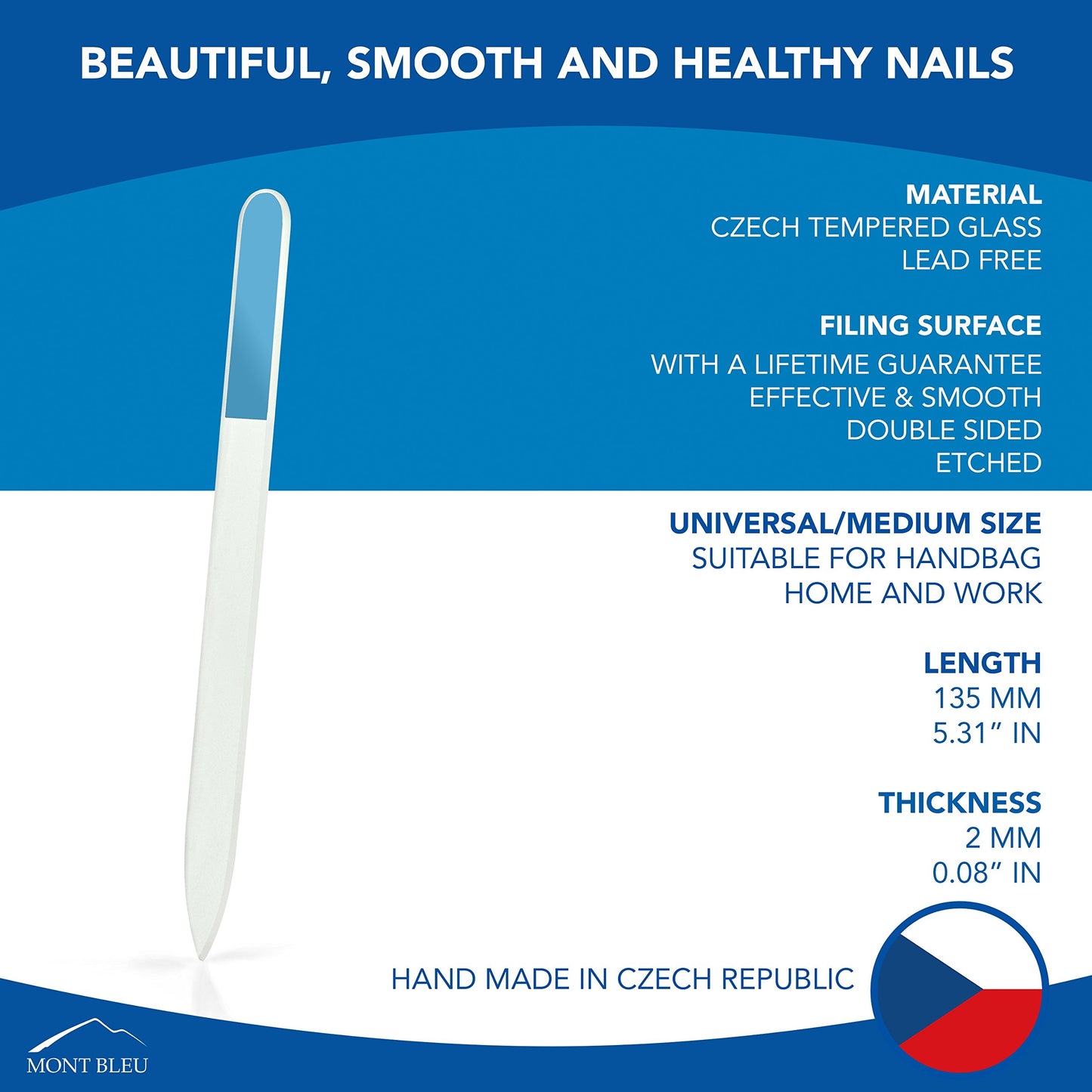 Mont Bleu Gift Set of 5 + 1 free Glass Nail Files hand decorated with crystals - Handmade gifts - Czech Tempered Glass - Best Crystal Nail Files Kit for Natural Nails