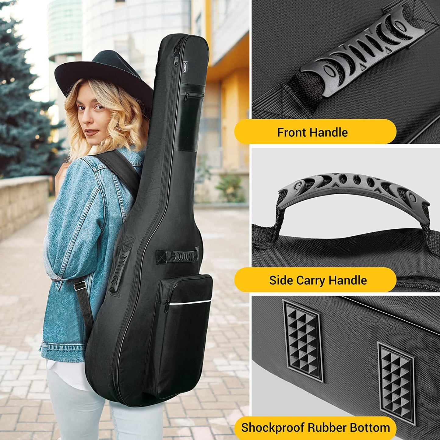 CAHAYA Guitar Bag Acoustic Full Size Extra Thick 12mm Padding Backpack Water-Resistant Oxford Cloth Gig Bag Large Pockets for 40 41 42 in Guitar CY0149
