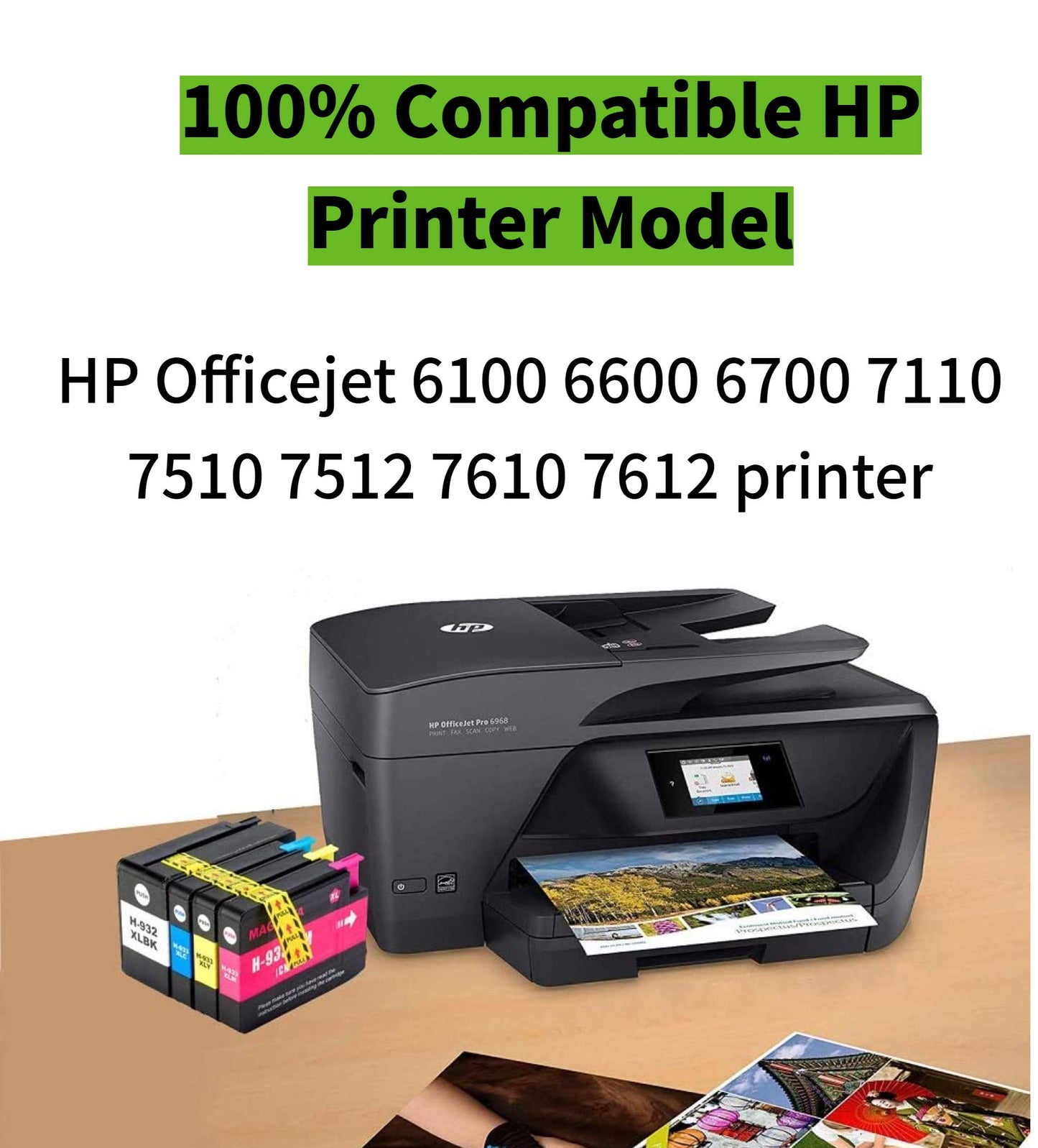 932XL 933XL Ink Cartridge Replacement for HP 932 933 XL Ink Use with HP Officejet 6600 6700 6100 7110 7610 7612 Printers (2BK, 2C, 2M, 2Y)