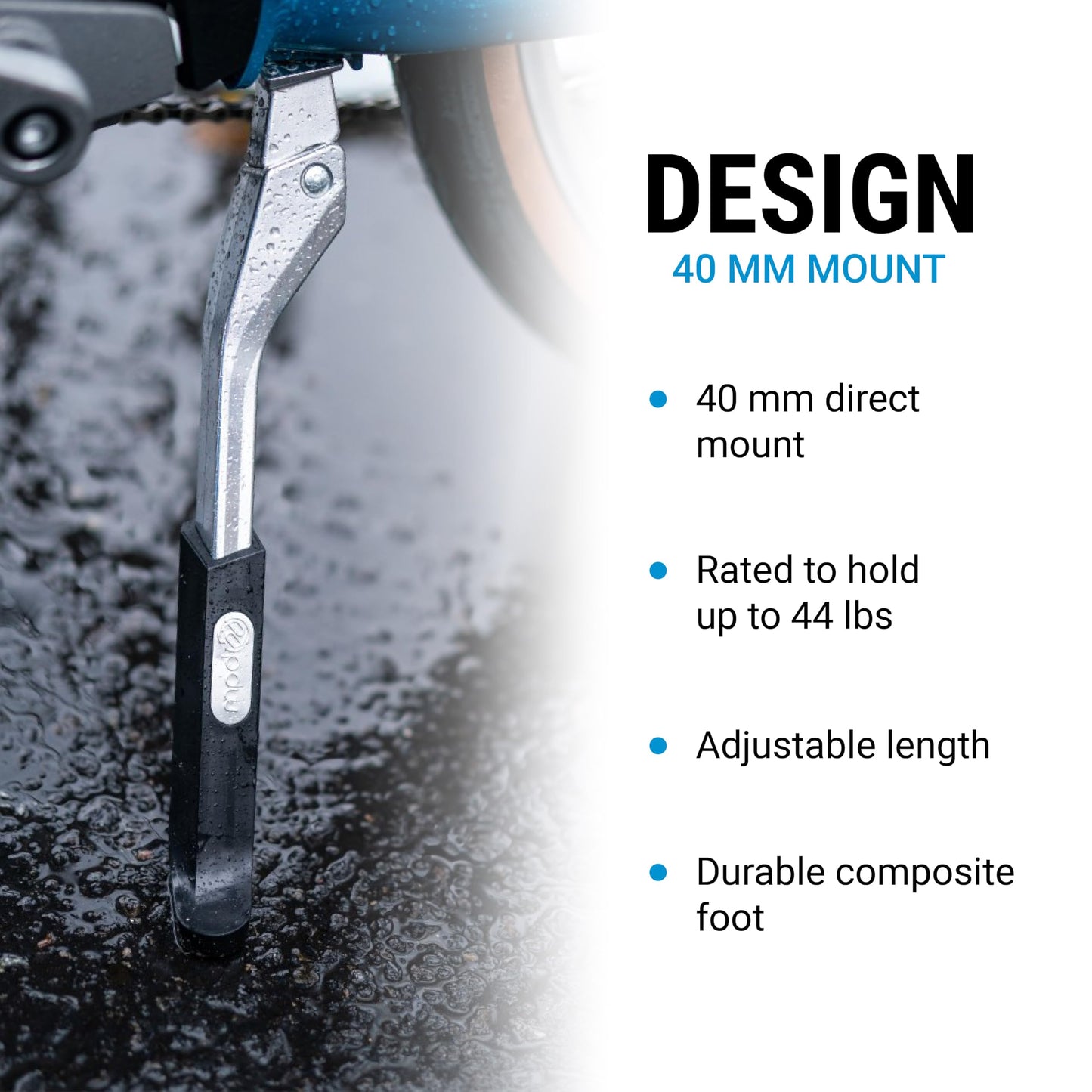 Portland Design Works Power Stance Bicycle Kickstand - E-Bike Accessories, Kick Stands for Adults Bikes, Rear Mount 40mm, Silver