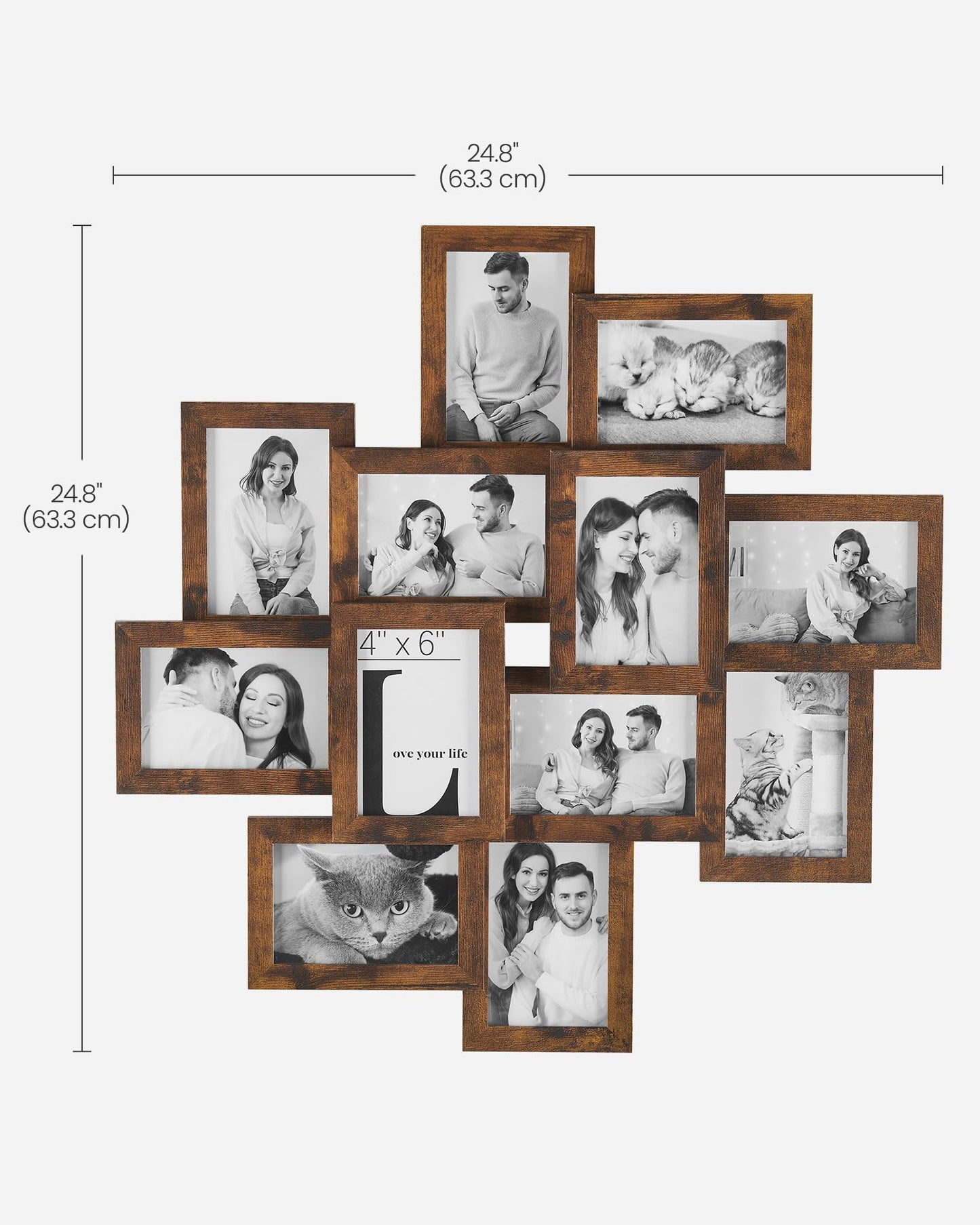 SONGMICS 4x6 Collage Picture Frames, 12-Pack Picture Frames Collage for Wall Decor, Photo Collage Frame, Rustic Brown