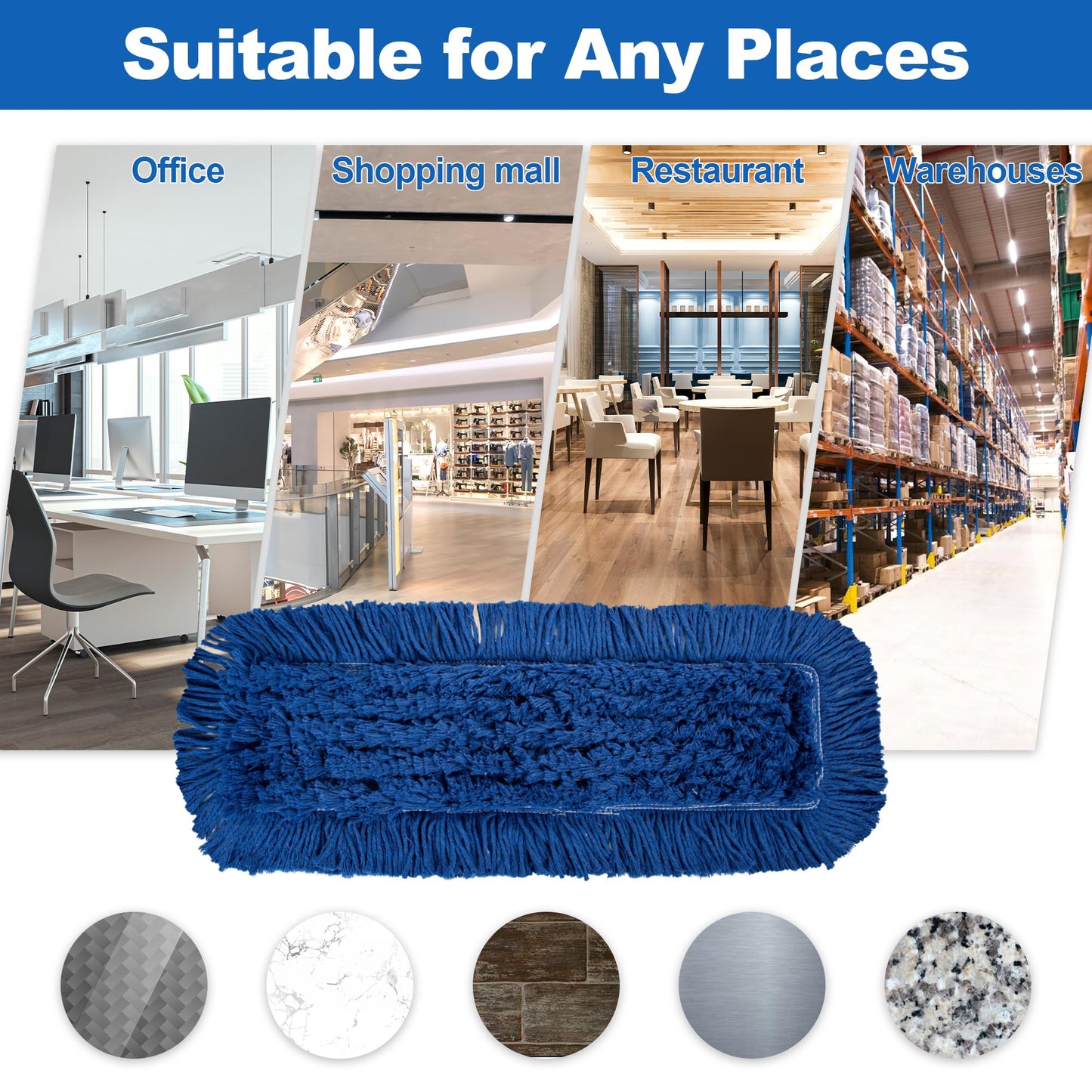 4 Pack - 24-Inch Washable Dust Mop Heads – Full Cloth, Extra Durable, Easy Button - No Clinging to Hair or Fur, Easy to Use Replacement for Commercial and Home Cleaning - iDeaology
