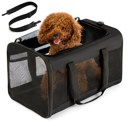 Conlun Cat Carrier Bag,Soft-Sided Pet Carriers for Dogs with 4-Sided Mesh,Airline Approved Cat Transport Carrier for Small&Medium Cats Kitten Puppy Up to 6Kg,Collapsible Cat Travel Carrier-L,Black