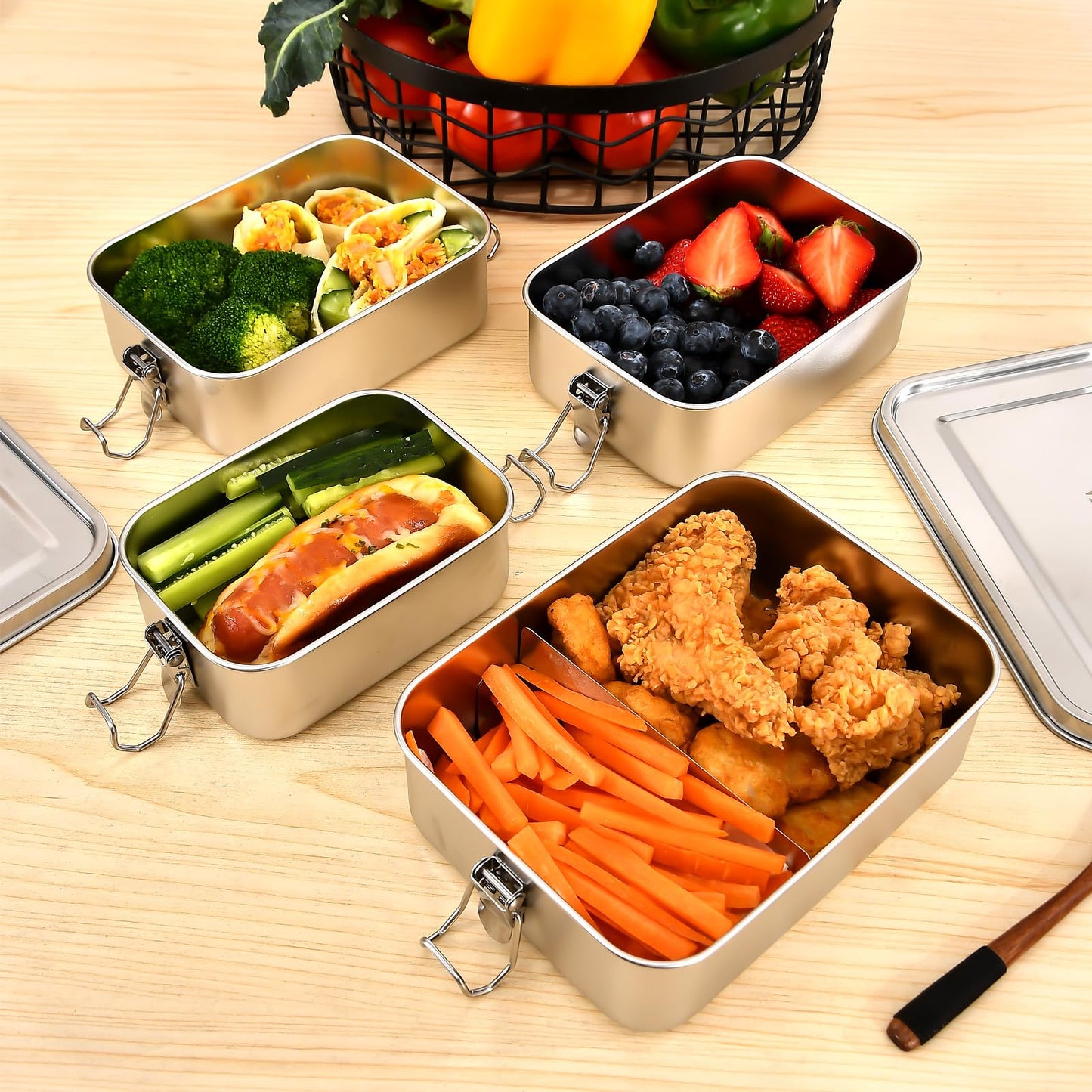 VIKCOLEE Stainless Steel Lunch Box, Metal Bento Box, Metal Lunch Box, Stainless Steel Food Containers (4pcs, 850ml)