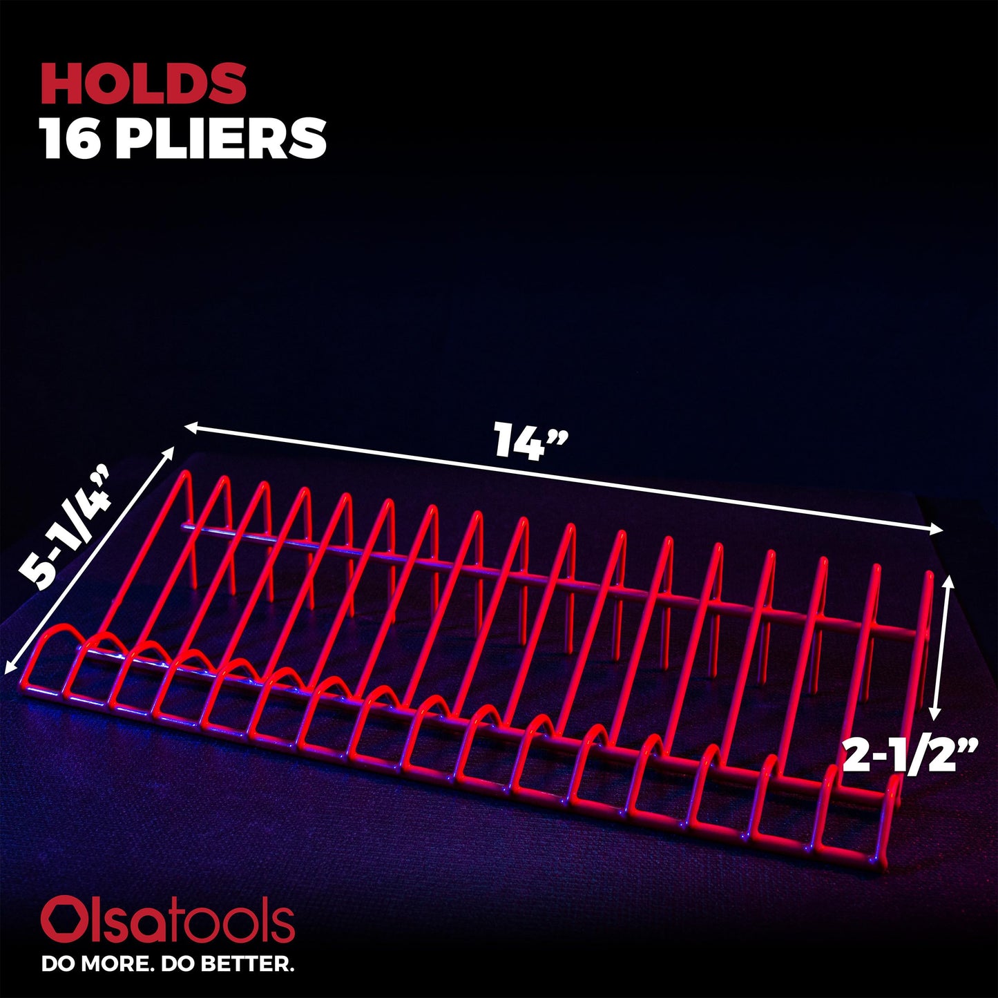 Olsa Tools Plier Organizer Rack - Red - 2pc Set Holds 32 Pliers - Tool Box Drawer Storage - Professional-Grade Plier Holder - Part: 1142