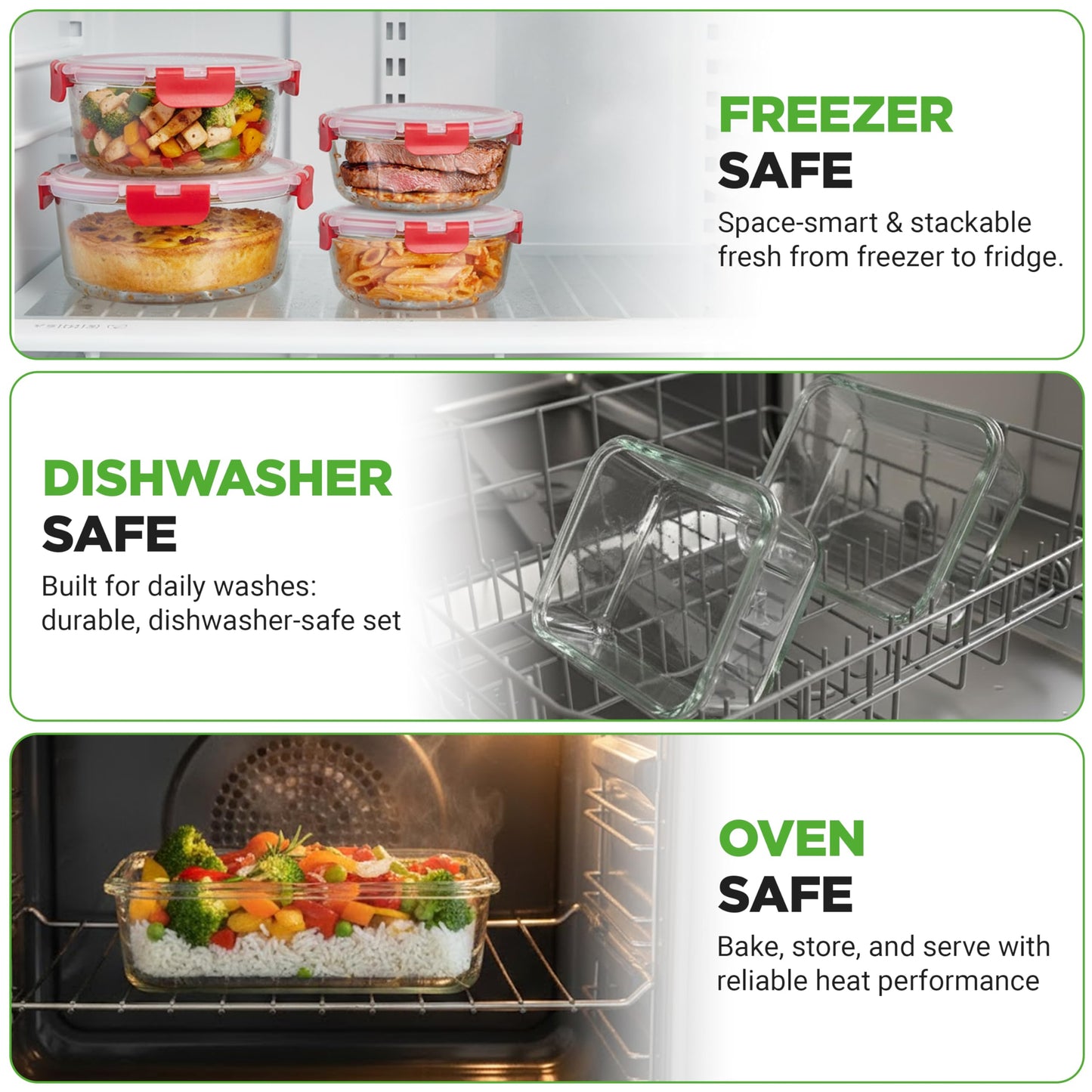 NutriChef 12 Piece Glass Food Storage Containers - Stackable Superior Glass Meal-prep Containers w/Newly Innovated Hinged BPA-Free 100% Leakproof Locking Lids - Freezer-to-Oven-Safe