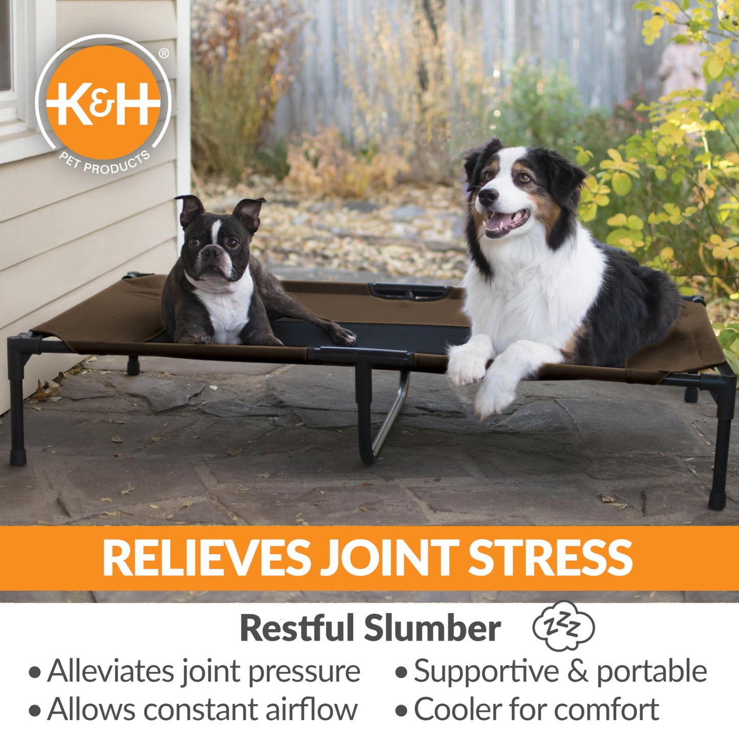 K&H Pet Products Outdoor Elevated Dog Cot, Breathable Cooling Elevated Cot Hammock Pet Bed for XL Dogs, Washable Mesh Cover, Raised Metal Frame, Collapsible, Portable - Extra-Large 50 X 32 Chocolate