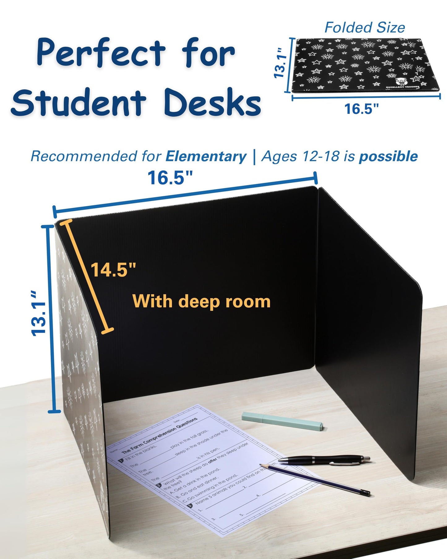 25 Plastic Privacy Folders for Students — Durable — Black Desk Dividers for Students, Easy-Store Privacy Shields for Student Desks, Testing Dividers for Classroom, Test Divider for Student Desks