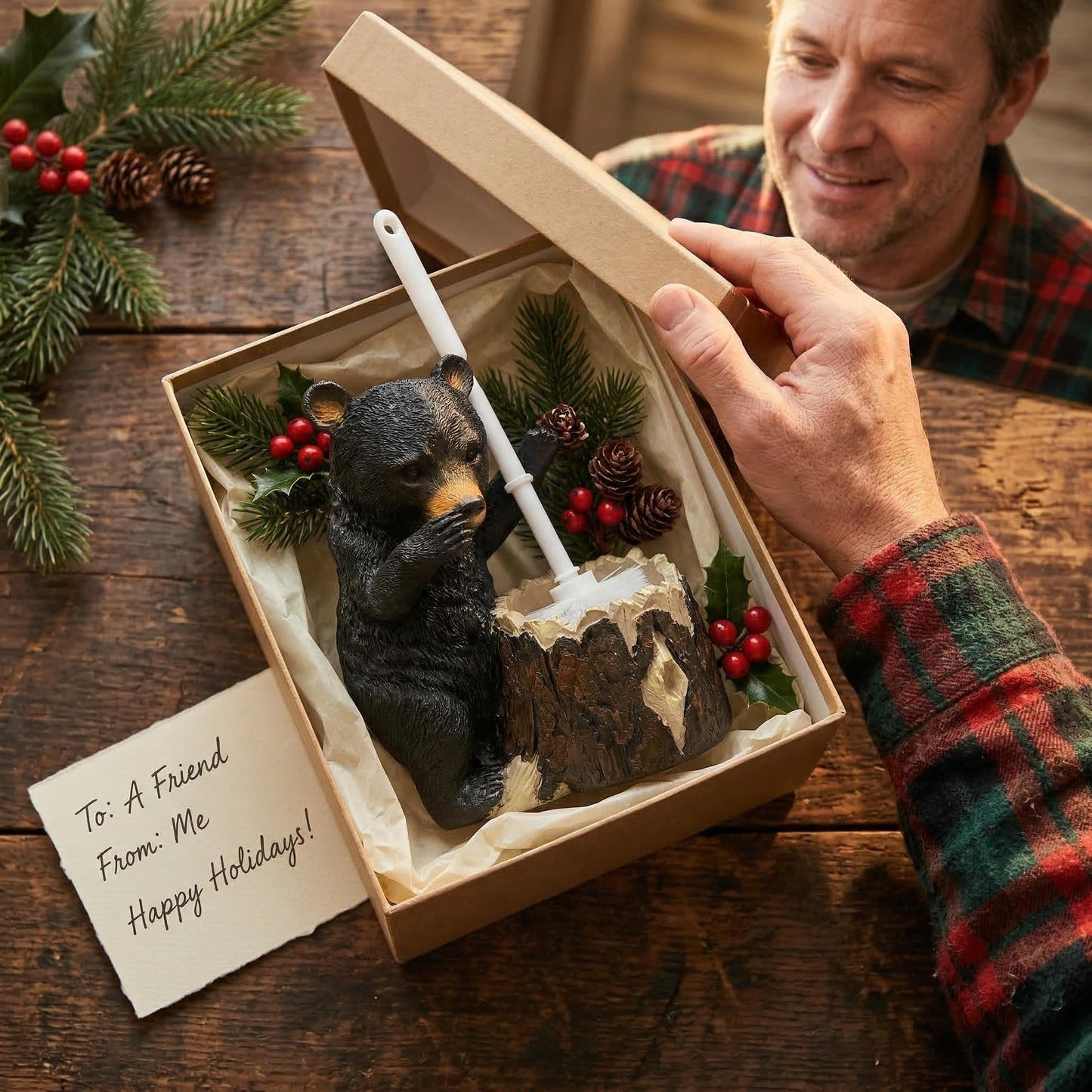 BGBWBFBR Whimsical Black Bear Toilet Brush Holder Set - Unique Cub Shape Decorative Bathroom Cleaning Kit for Cabin Owners, Bear-Themed Home Decor, Cozy Cabin Gifts