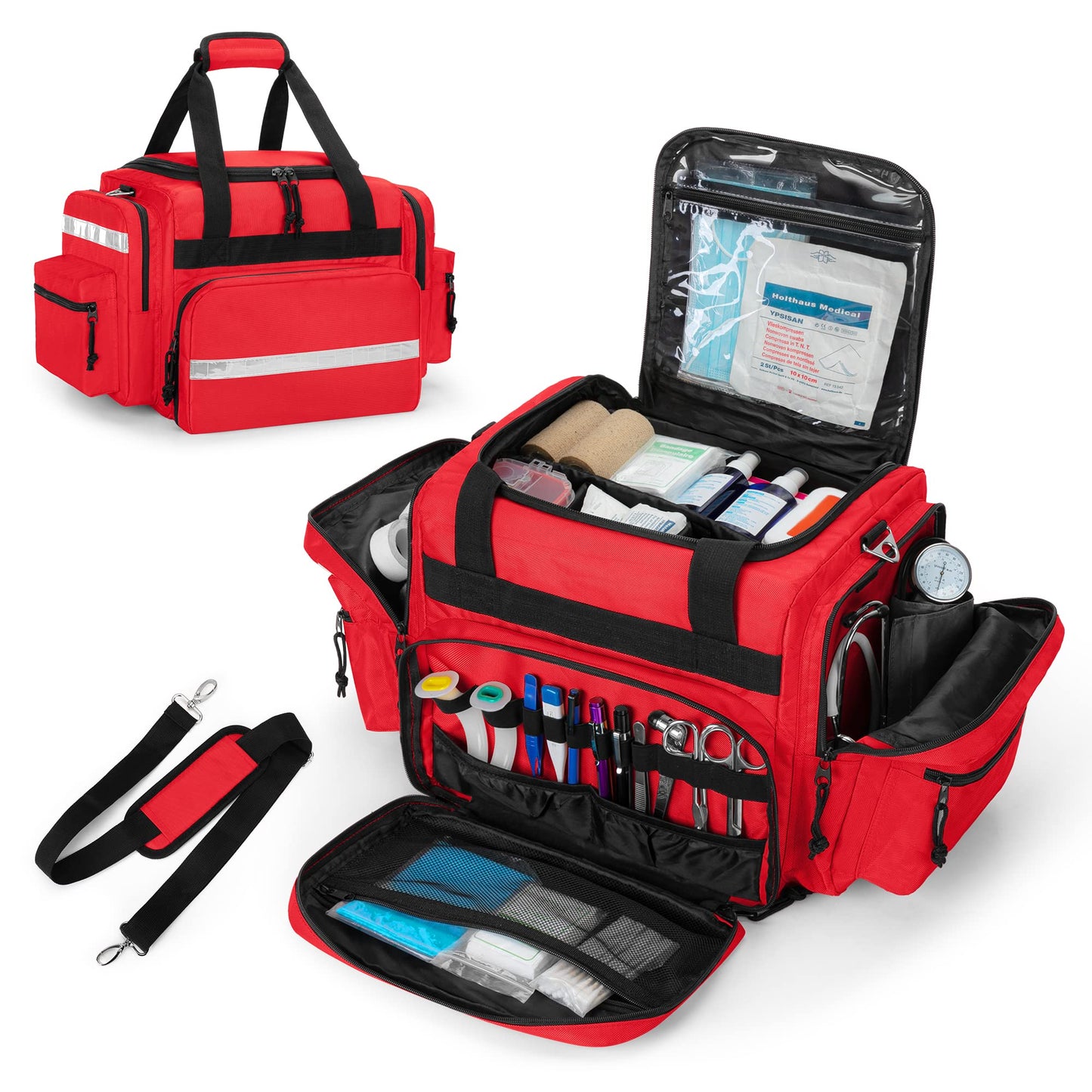 Damero Medical Trauma Bag, Medical Supplies Bag Empty with Detachable Dividers, Ideal for Nurse, Physical Therapists, Doctors, Red