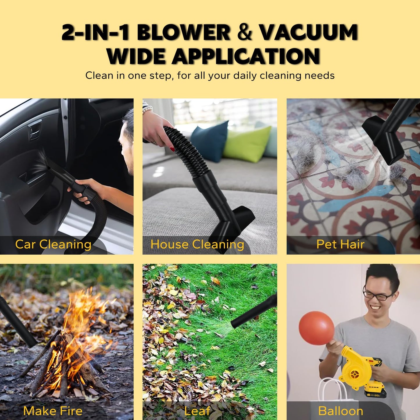 Cordless Leaf Blower for Dewalt 20V Max Battery with Brushless Motor, 6 Variable Speed Up to 180MPH, 2-in-1 Blower & Vacuum, Handheld Electric Blowers or Lawn Care/Dust(No Battery)