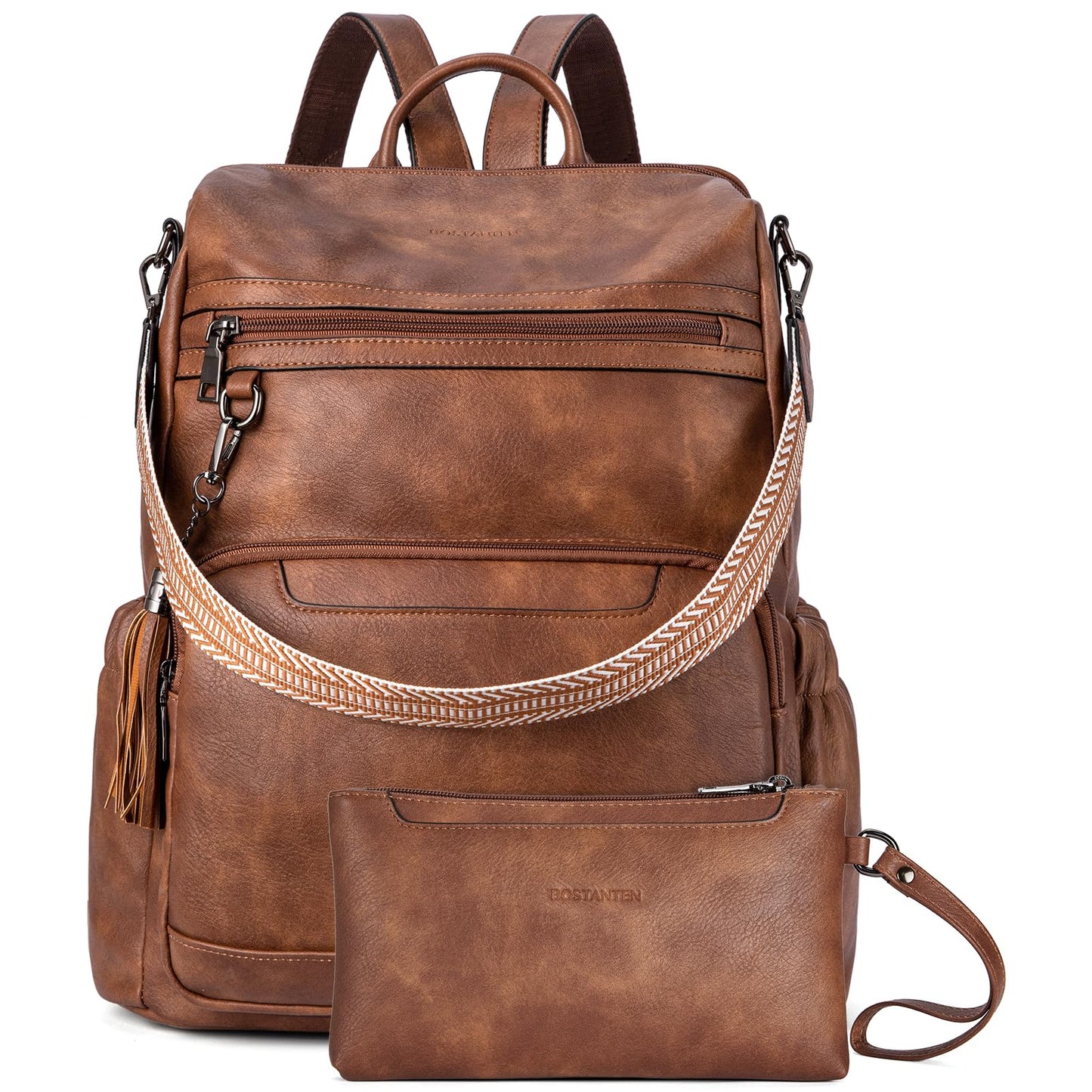 BOSTANTEN Leather Laptop Backpack for Women Designer Travel Backpack with Laptop Compartment Ladies Computer Shoulder Bags Brown