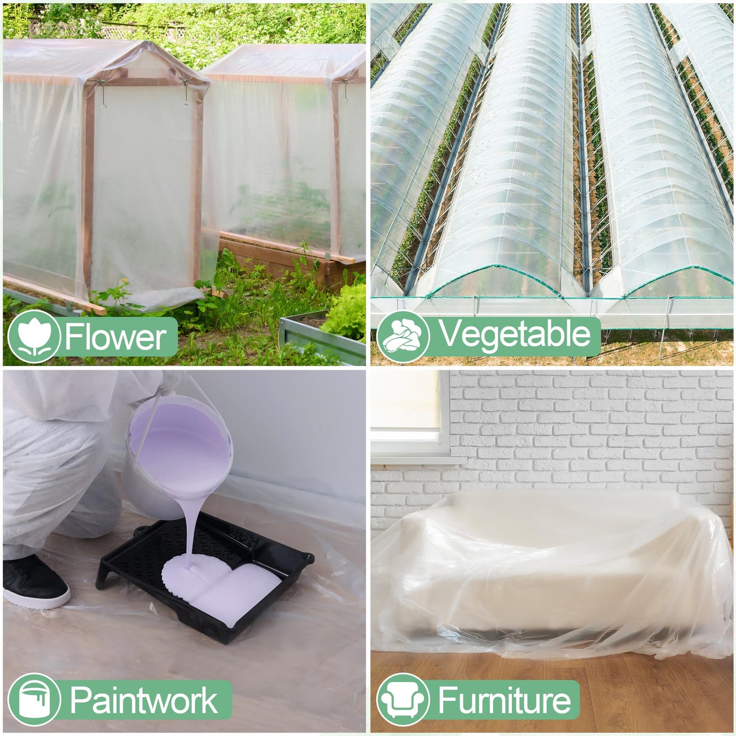 16 x 26 FT Clear Greenhouse Plastic Sheeting, 6 Mil Polyethylene Film Heavy Duty, Water Sun Frost Wind Dust Resistant Winter Hoop House Toughness Plastic Cover for Farming, Gardening, Agriculture, DIY