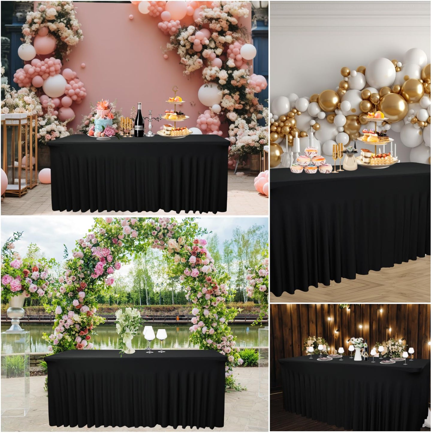 2 Pack 72''Lx30''Wx30''H Black Table Skirt for 6 Foot Rectangle Tables|Stretch Spandex Fitted Table Clothes|with Skirt Washable Wrinkle Resistant Table Skirt|for Party, Banquet, Birthday