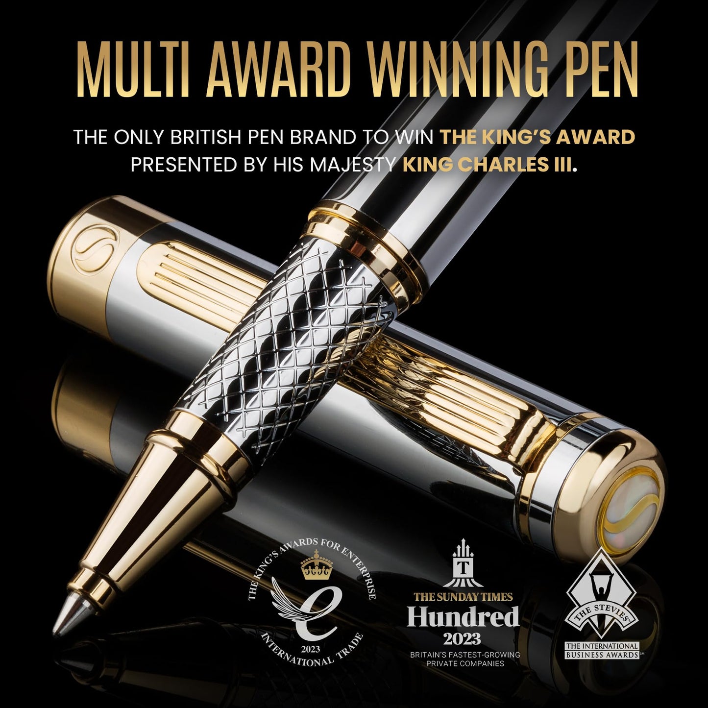 Scriveiner Silver Chrome Rollerball Pen - Stunning Luxury Pen with 24K Gold Finish, Schmidt Ink Refill, Best Roller Ball Pen Gift Set for Men & Women, Professional, Executive Office, Nice Pens