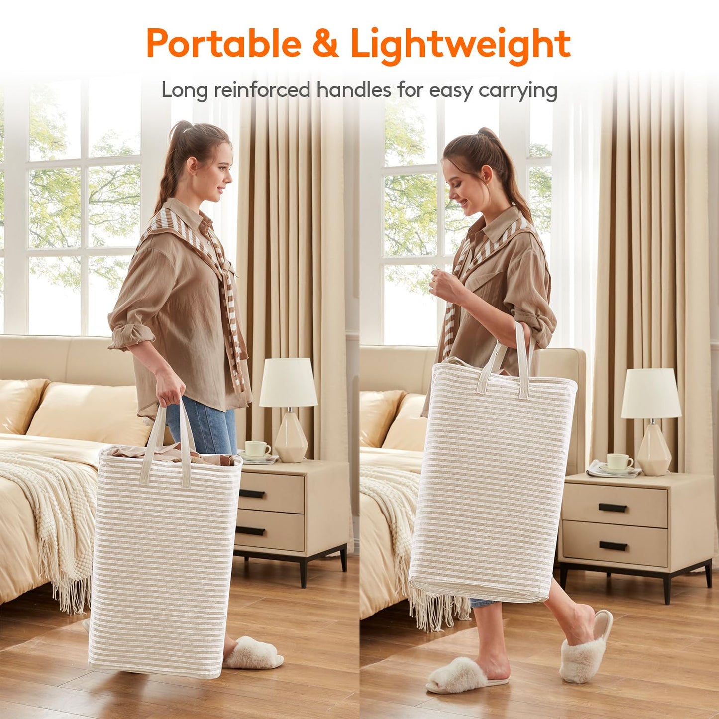 Lifewit 2-Pack 80L Freestanding Laundry Hamper, Large Collapsible Laundry Baskets with Easy Carry Extended Handles, Waterproof Clothes Hamper in Bedroom, Bathroom, Laundry Room, College Dorm, Beige