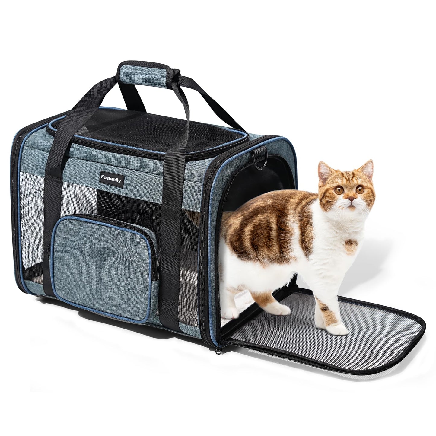 Fostanfly Cat Carriers for Medium Cats Under 20 lbs, Dog Carriers for Small Dogs, Extra Large Pet Bag Soft Sided with Big Pocket,4 Ventilated Windows, 3 Doors