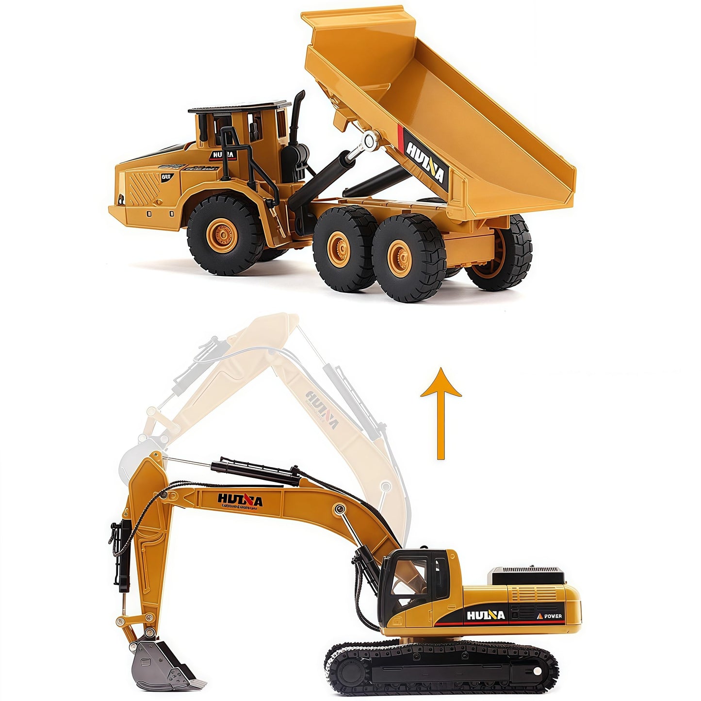 Gemini&Genius Heavy Metal Die-cast Articulated Dump Truck Excavator Engineering Vehicle Construction Alloy Models Toys for Kids and Decoration House Set (Dump Truck& Excavator Suit)