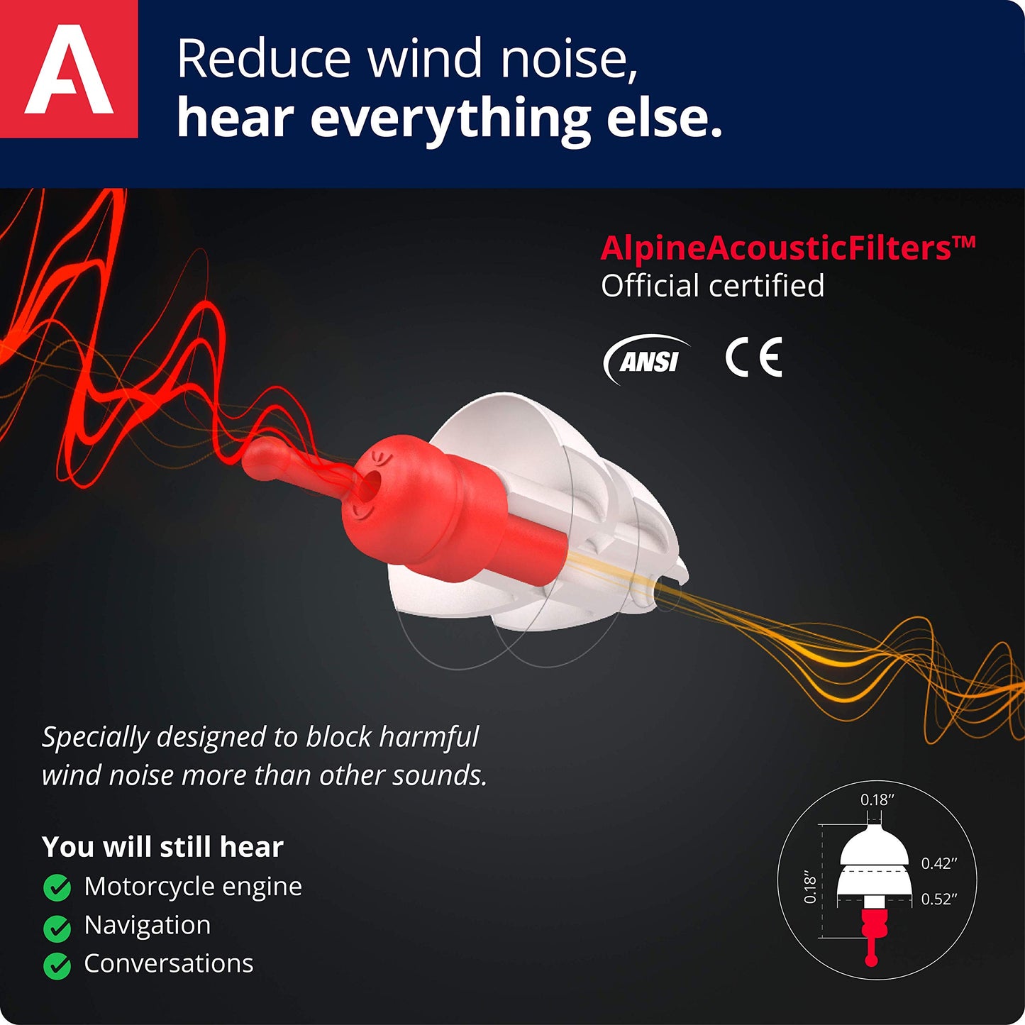 Alpine MotoSafe Pro - Premium Motorcycle Ear Plugs for Wind Noise Reduction - Hearing Protection for Motor RIde - Reusable, Comfortable, Hypoallergenic - 2 Pair