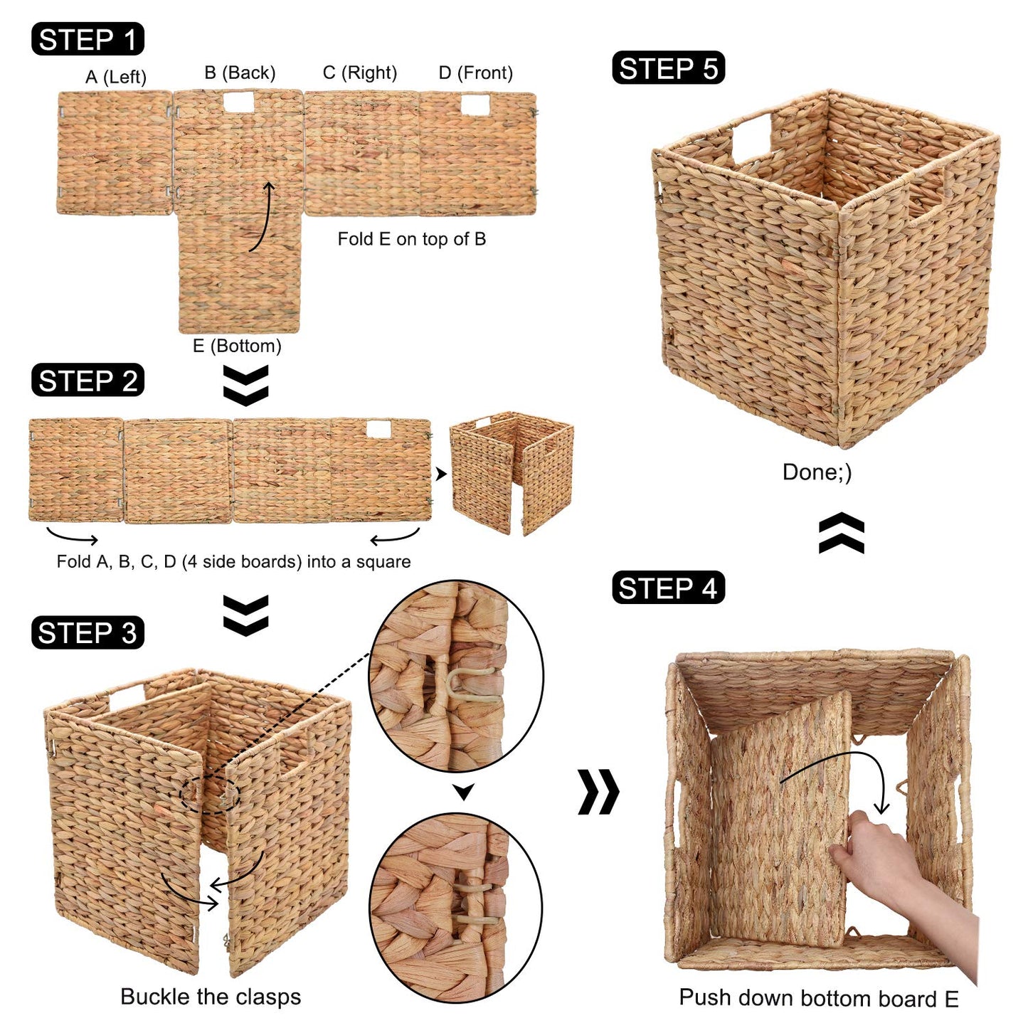 StorageWorks Wicker Storage Baskets, Basket Storage Organization for Pantry, Water Hyacinth Baskets with Lining for Shelves, Handwoven Rectangle Cube Bin, Panier Osier Rangement, Large, 2-Pack