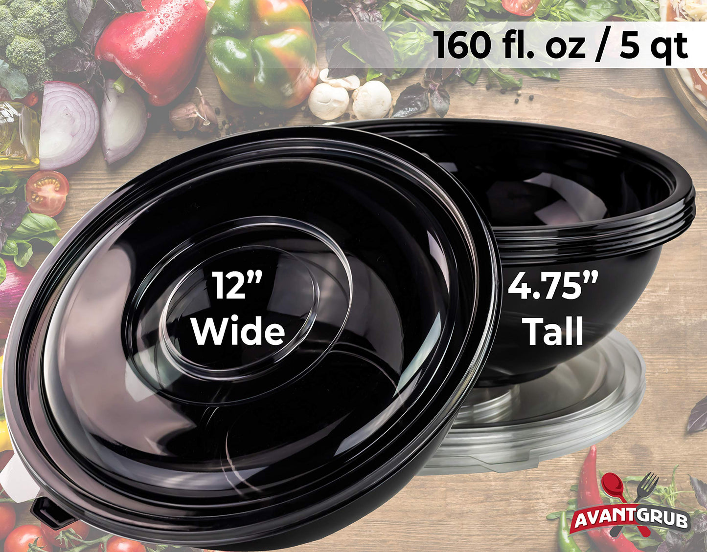 Griddle Kings Catering-Grade Big Disposable Serving Bowls & Lids 4 Pack, 160oz