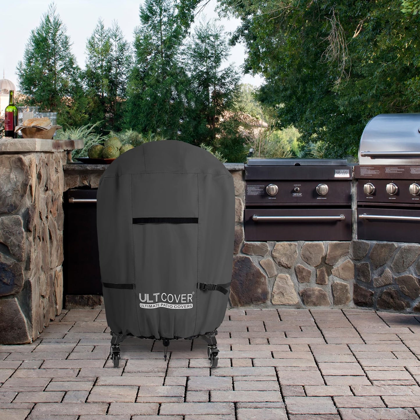 ULTCOVER Outdoor Waterproof Charcoal Kamado Joe Grill Cover for 18 inch Big Green Egg Char-Griller Char-Broil and Other Round Smokers Size Up to 30” Dia x 45” H, Black