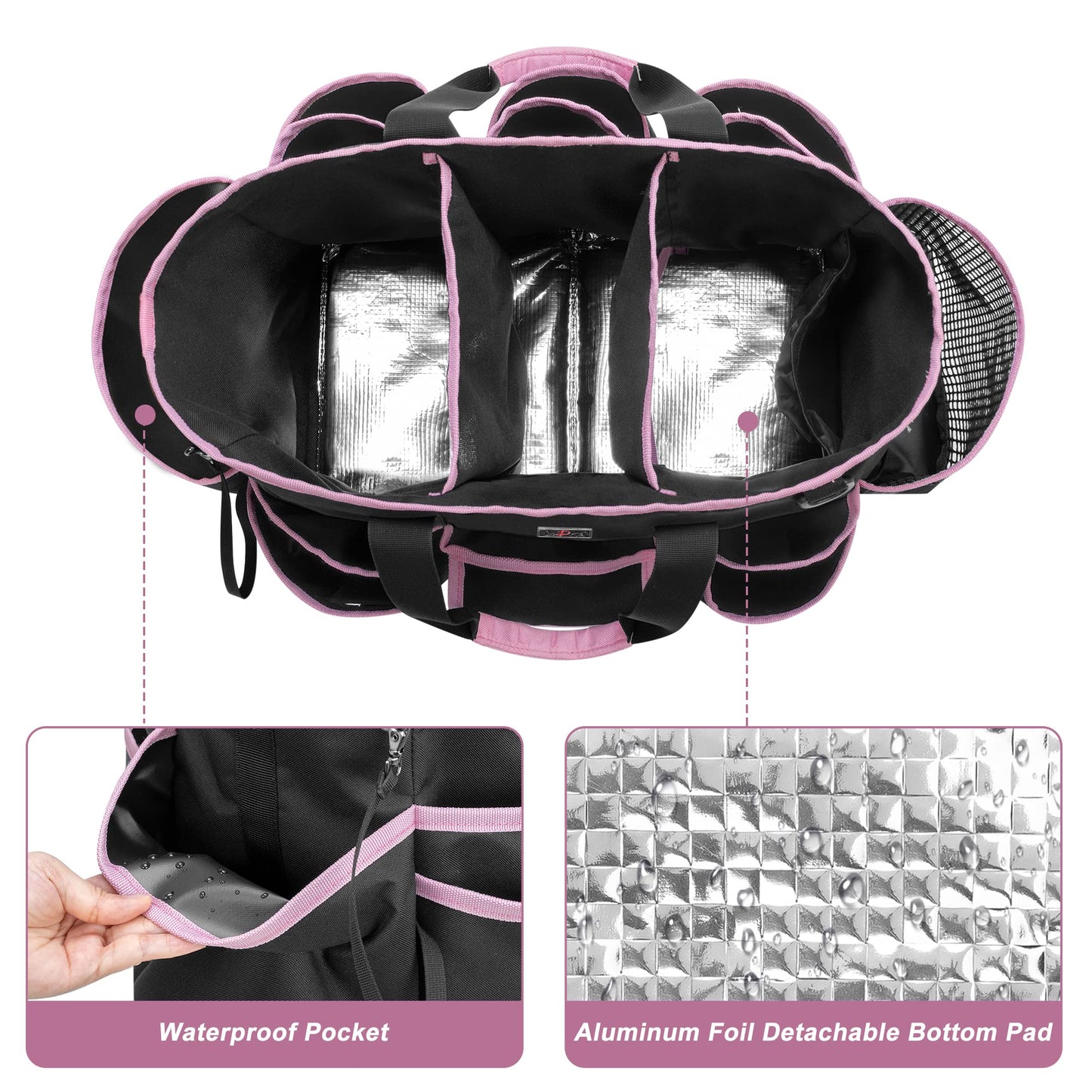 LoDird Cleaning Caddy Bag with 3 Compartments and Multifunctional Pockets, Cleaning Supplies Organizer for Cleaning Work with Handle and Shoulder Strap, Grey