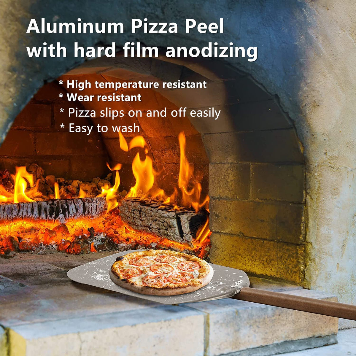 Q Pizza Perforated Aluminum Pizza Peel with Detachable Long Wood Handle, 12" Pizza Paddle Outdoor Pizza Oven Accessory for Baking Bread Pastry Dough Pie & Cake, Suits for ooni Grill Pizza Oven, PT203
