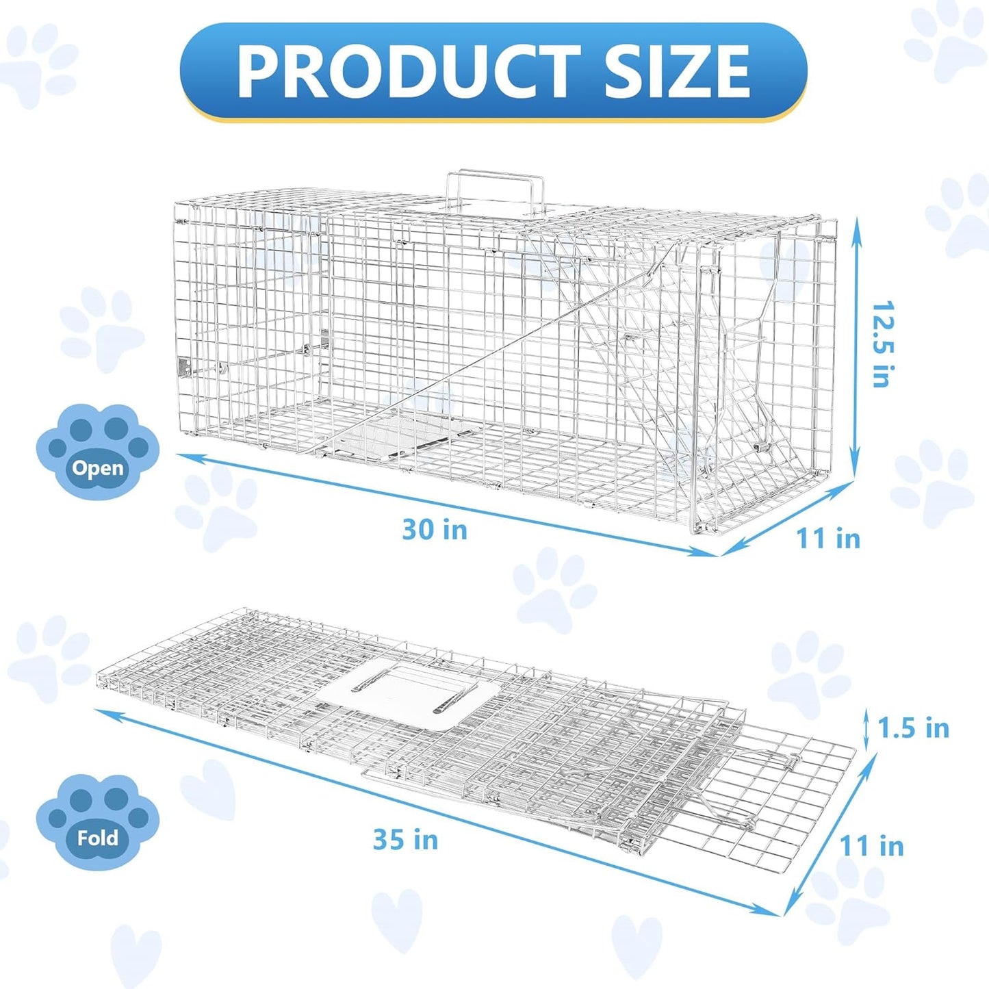 Live Animal Traps - 32" Humane Animal Trap for Stray Cats Raccoons, Squirrel, Skunk, Mole, Groundhog, Armadillo, Rabbit - Humane Rat Trap Indoor Outdoor