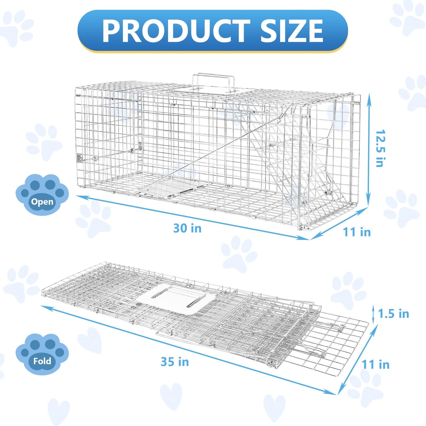 BTYCityMao Live Animal Traps - 32" Humane Animal Trap for Stray Cats Raccoons, Squirrel, Skunk, Mole, Groundhog, Armadillo, Rabbit - Humane Rat Trap Indoor Outdoor