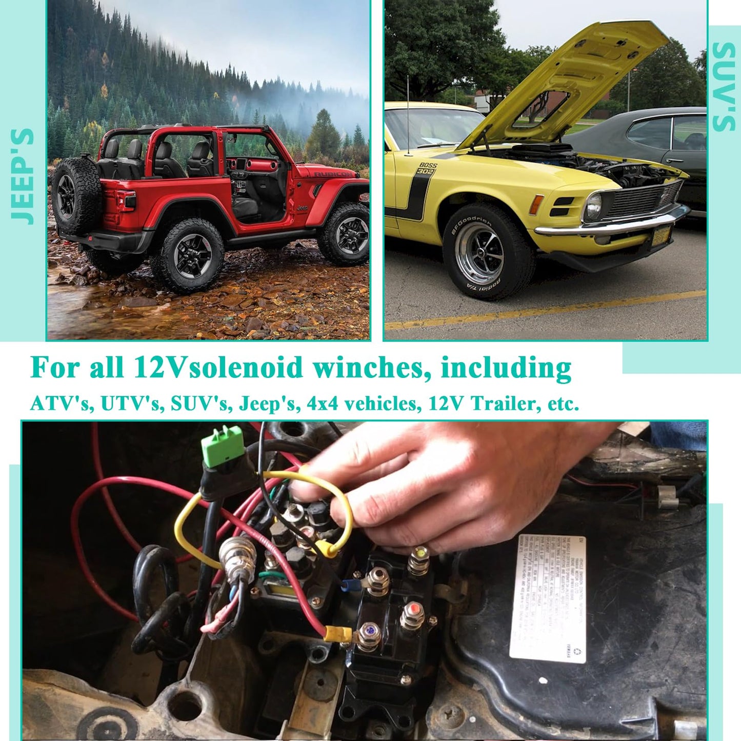 12V 250A Winch Solenoid Relay Contactor Thumb Truck for ATV UTV 2000-5000lbs Winch with 6 Protecting Caps