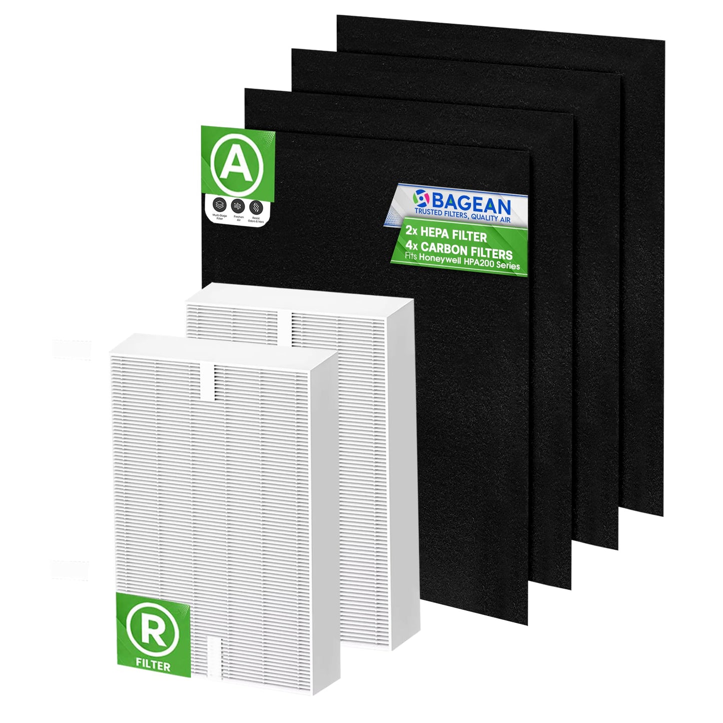 Bagean HPA200 Filter Compatible with Honeywell HEPA Filter R Replacement for HPA200 Air Purifier Series - Fits HPA200 Air Purifier Filters - Filters Freshens the Air (2 HEPA + 4 Carbon)