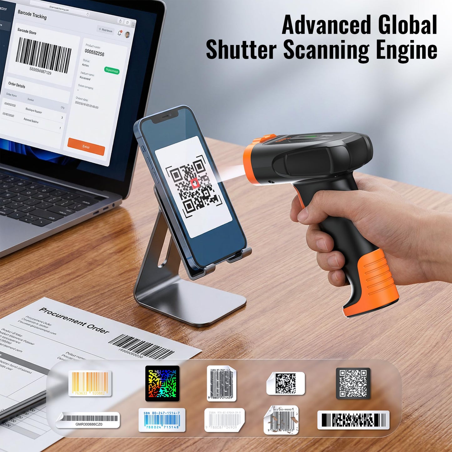 Tera Barcode Scanner Wireless Handheld: with 2200mAh Lithium-Polymer Battery Works with Bluetooth 2.4G Cordless USB Wired 1D 2D QR Bar Code Reader for Retail Inventory Management Model D5300