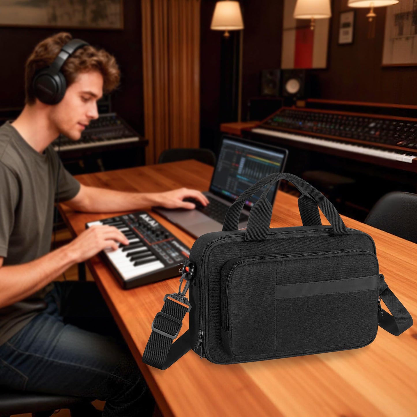 PGmoon Carrying Case Compatible with Akai Professional MPK Mini MK3 / MPK Mini Play MK3 25 Key USB MIDI Keyboard Controller, Travel Keyboard Bag with Multi-Pockets for Accessories