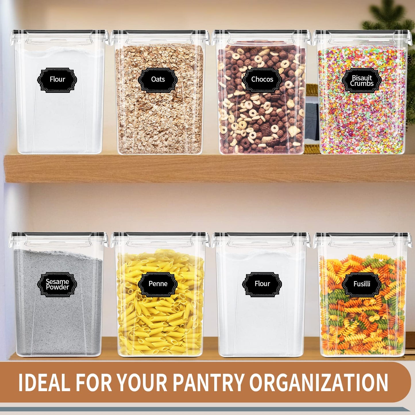 Large Tall Airtight Food Storage Containers with Lids, 4 PCS 5.2L, Kitchen Pantry organizers and storage, PRAKI Kitchen Storage Containers Set for Cereal, Flour & Baking Supplies with Labels & Marker