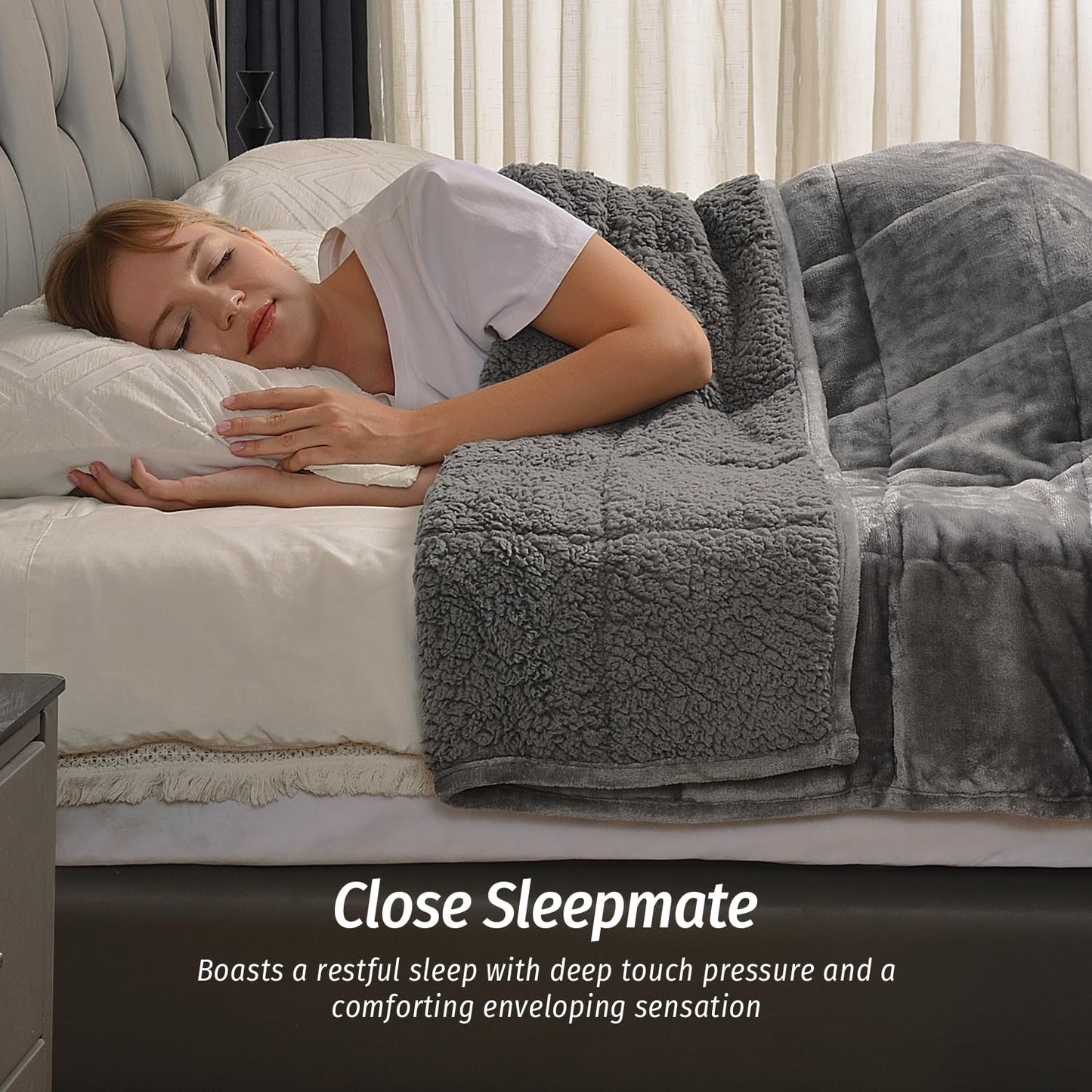 Wemore Sherpa Fleece Weighted Blanket for Adult, 15 lbs Dual Sided Cozy Fluffy Heavy Blanket, Ultra Fuzzy Throw Blanket with Soft Plush Flannel Top, 60 x 80 inches Grey on Both Sides