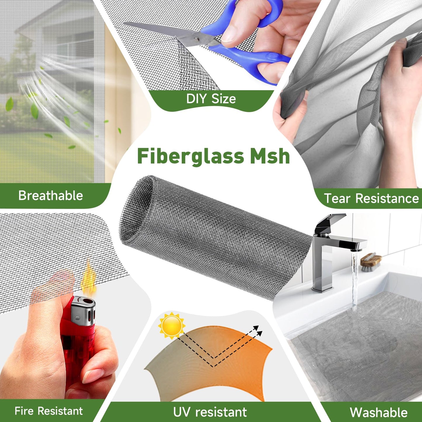 HOFUDON Window Screen Adjustable Magnetic Moustiquaire Magnétique Replacement Max 39" x 59"（100cm x 150cm), DIY Fiberglass Mesh Window Screens for House Windows White Frame Grey Mesh