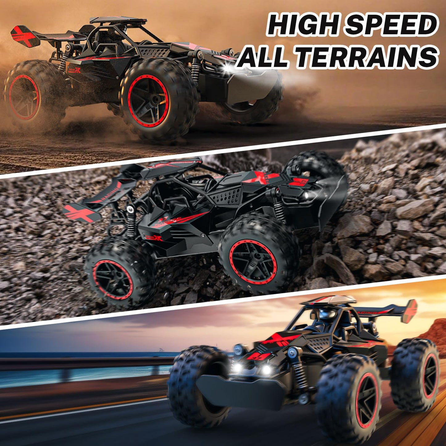 ACAMMZAR Remote Control Car, 1:18 High Speed RC Cars for Kids, 20KM/H Monster RC Truck Off Road with Lights Toys for Boys, Red