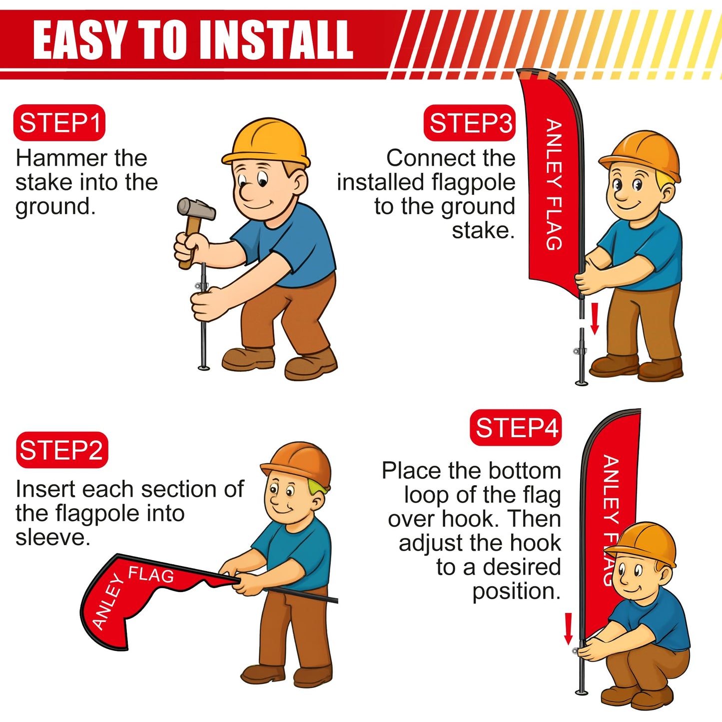 Anley 7.5 FT Open Feather Flag Banner Kit - Outdoor Swooper Advertising Flags with Pole and Stake – Open Sign for Storefront, Business Promotion, Events, Trade Shows – Weather Resistant & Easy Setup