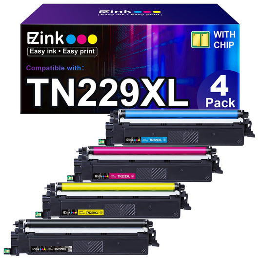 (Newest Chip) TN229XL Toner Cartridges 4 Pack Compatible Replacement for TN229XL TN-229XL TN229 XL for MFC-L3720CDW MFC-L3780CDW HL-L3220CDW HL-L3280CDW Printer High Capacity (BK/C/M/Y)