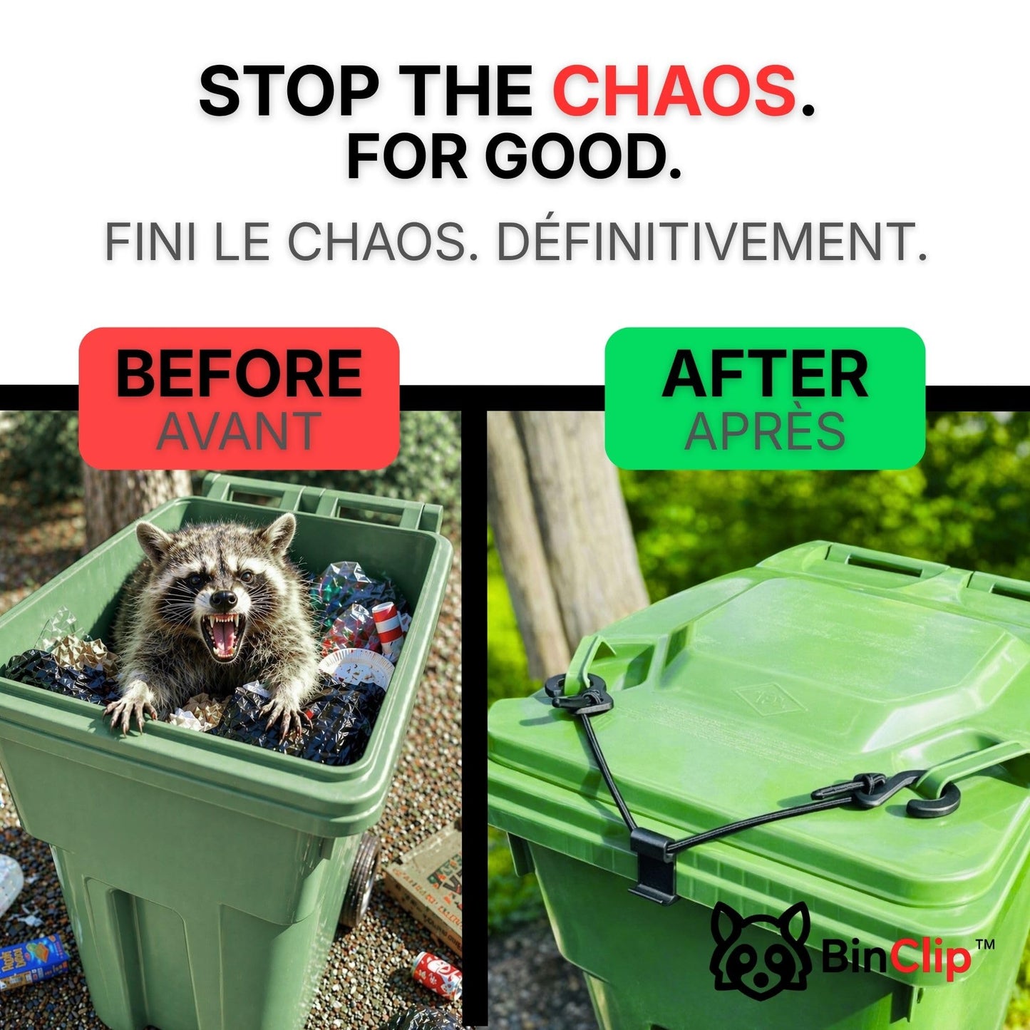 Garbage Bin Lock System – Animal Proof & Wind Resistant | Easy Tool-Free Installation | Fits Outdoor Garbage Cans with Lid Handles