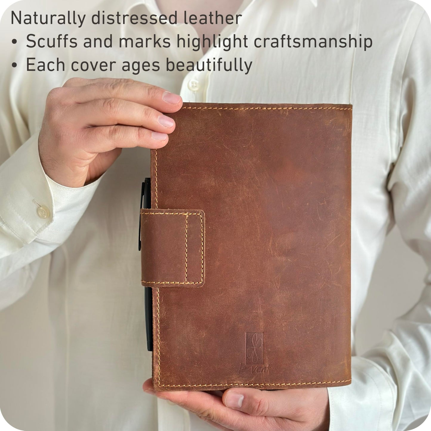 Albero Genuine Leather Refillable Journal for Men & Women - 5x8 Vintage Brown Handmade Leather Cover, 200+200 Lined & Unlined Pages (100gsm) - A5 Notebook Travel, Engineering, Executive & Writers Use