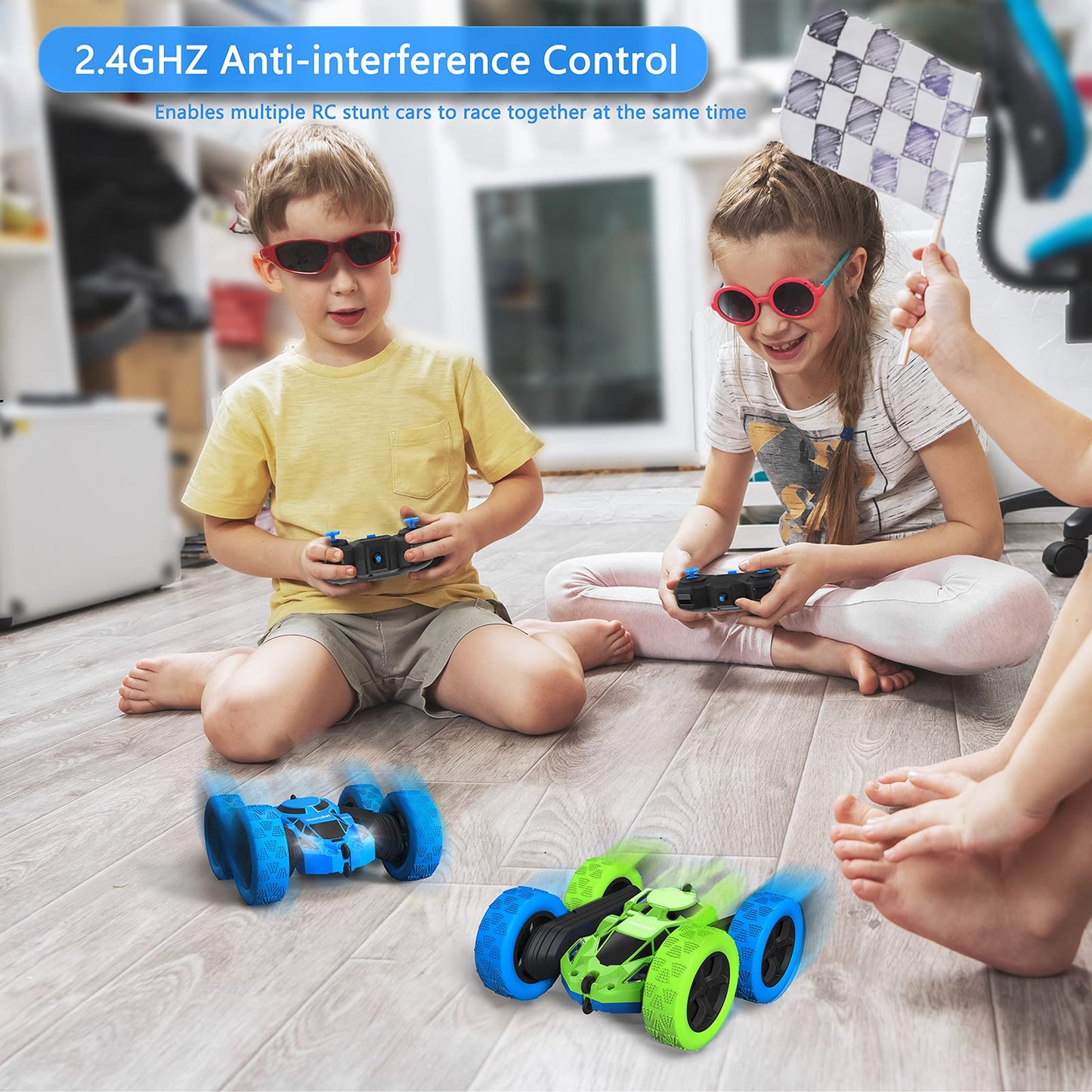 Hamdol Remote Control Stunt Car for Kids, 360° Rotating Double-Sided RC Car with LED Headlights, 4WD 2.4GHz Electric Rechargeable Toy Vehicle for Boys and Girls, Perfect Birthday