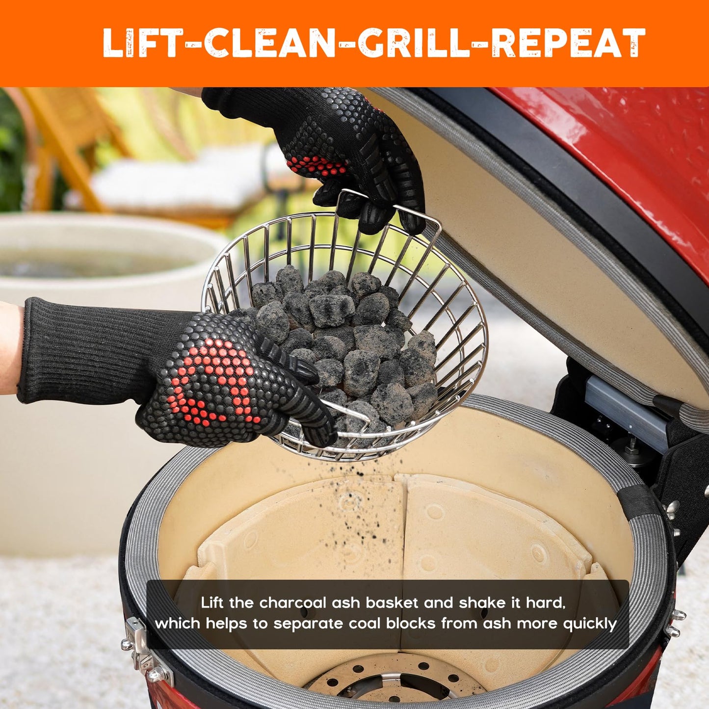 only fire #8567 Charcoal Ash Basket Stainless Steel Charcoal Holder with Handles, Fits Kamado Joe-Joe Junior Grill