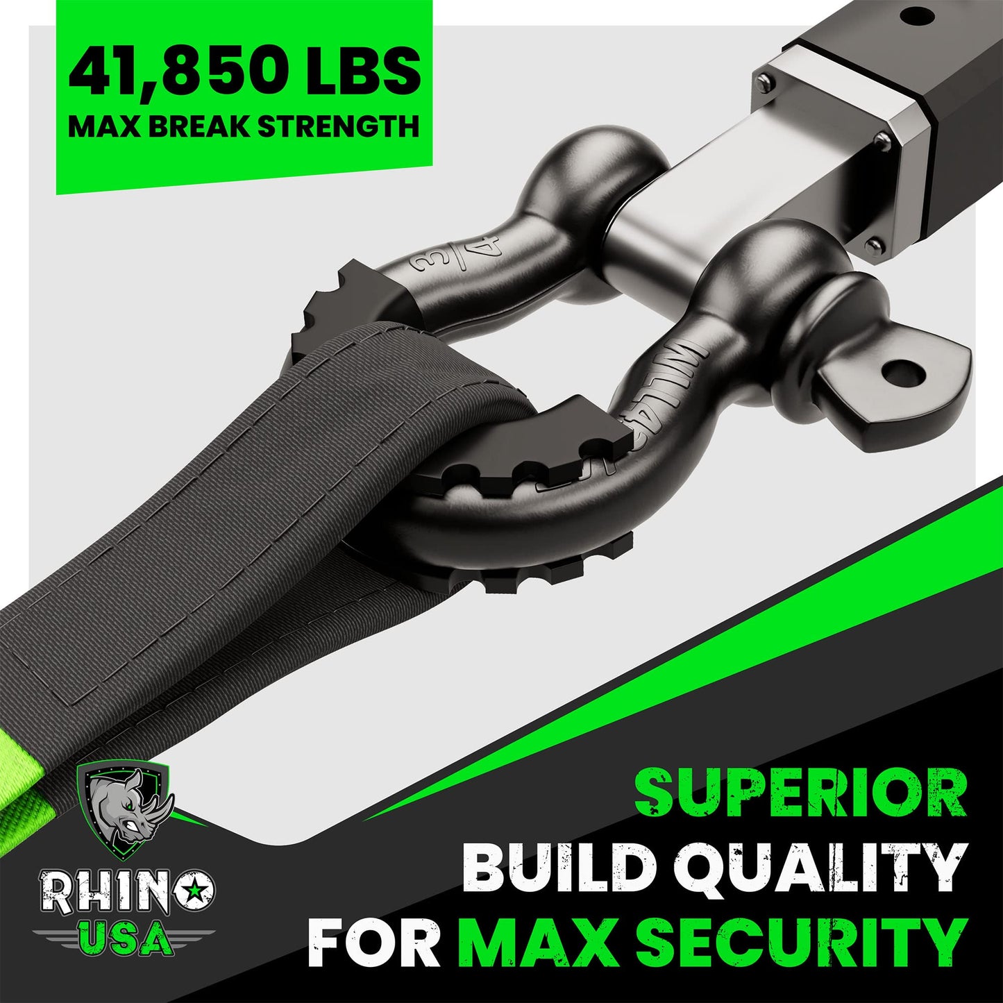 Rhino USA D Ring Shackle 2 Pack (41,850lb Break Strength) – 3/4” Shackle with 7/8 Pin for use with Tow Strap, Winch, Off-Road Truck Vehicle Recovery, Best Offroad Towing Accessories (Black)