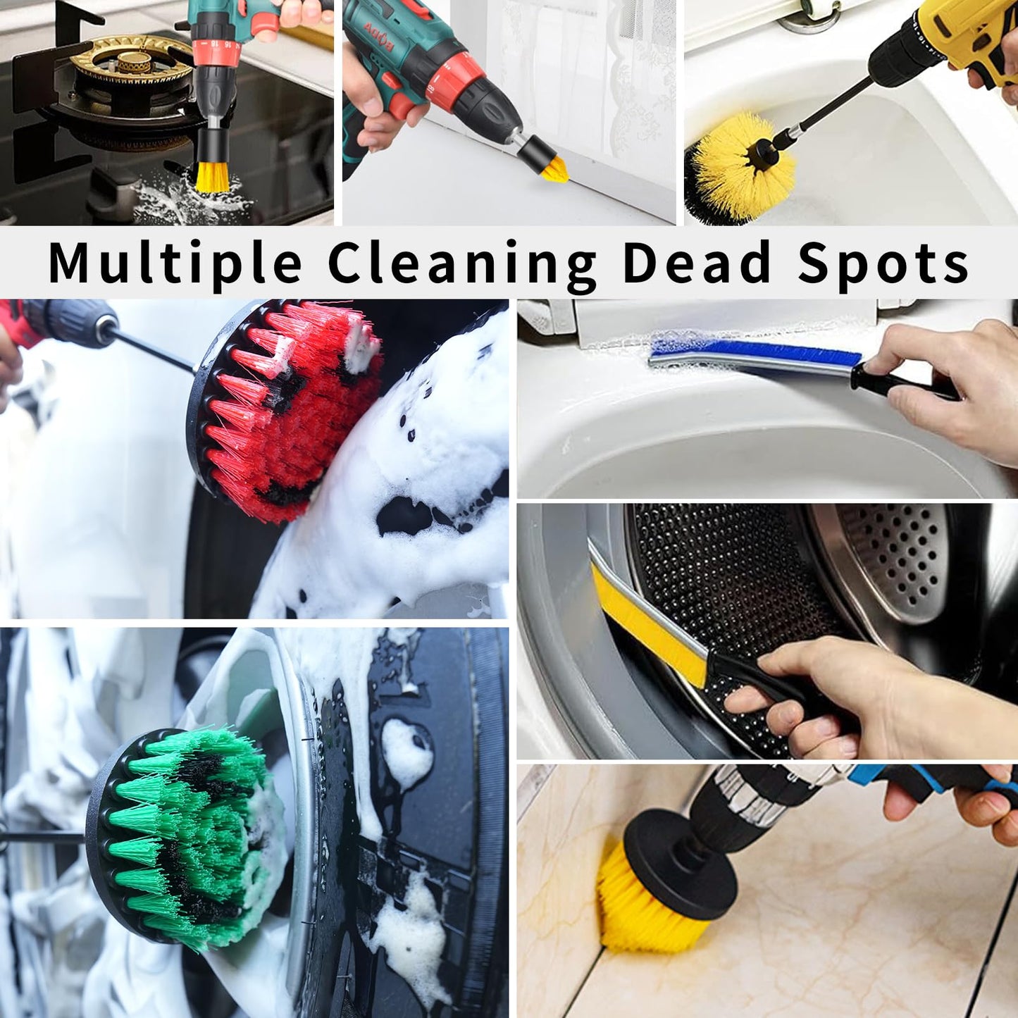 TOWBRUS 32 Pack Drill Brush Attachments for Cleaning, Crevice Cleaning Brush for Home, Bathroom, Car, Kitchen, Tight Corners, Stubborn Stains, Efficient Grime Removal, Ideal for Hard-to-Reach Areas